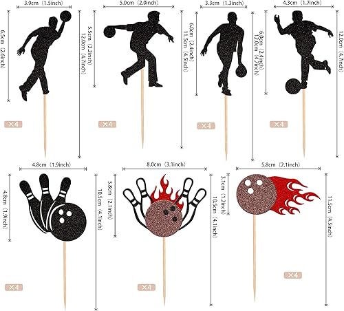 Miniatura 2 de 28 piezas de decoración de cupcakes con purpurina para jugadores de bolos para jugadores de bolos, bolos deportivos, decoración de pasteles para