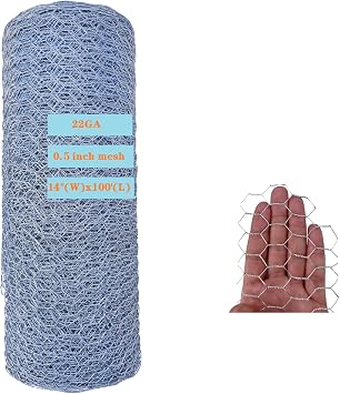 22GA Galvanized 14 in x 100 ft x 1/2 in Mesh Chicken Wire Hexagonal Poultry Netting for DIY Crafting, Pet Cages, Edge Fencing, Lawn Netting