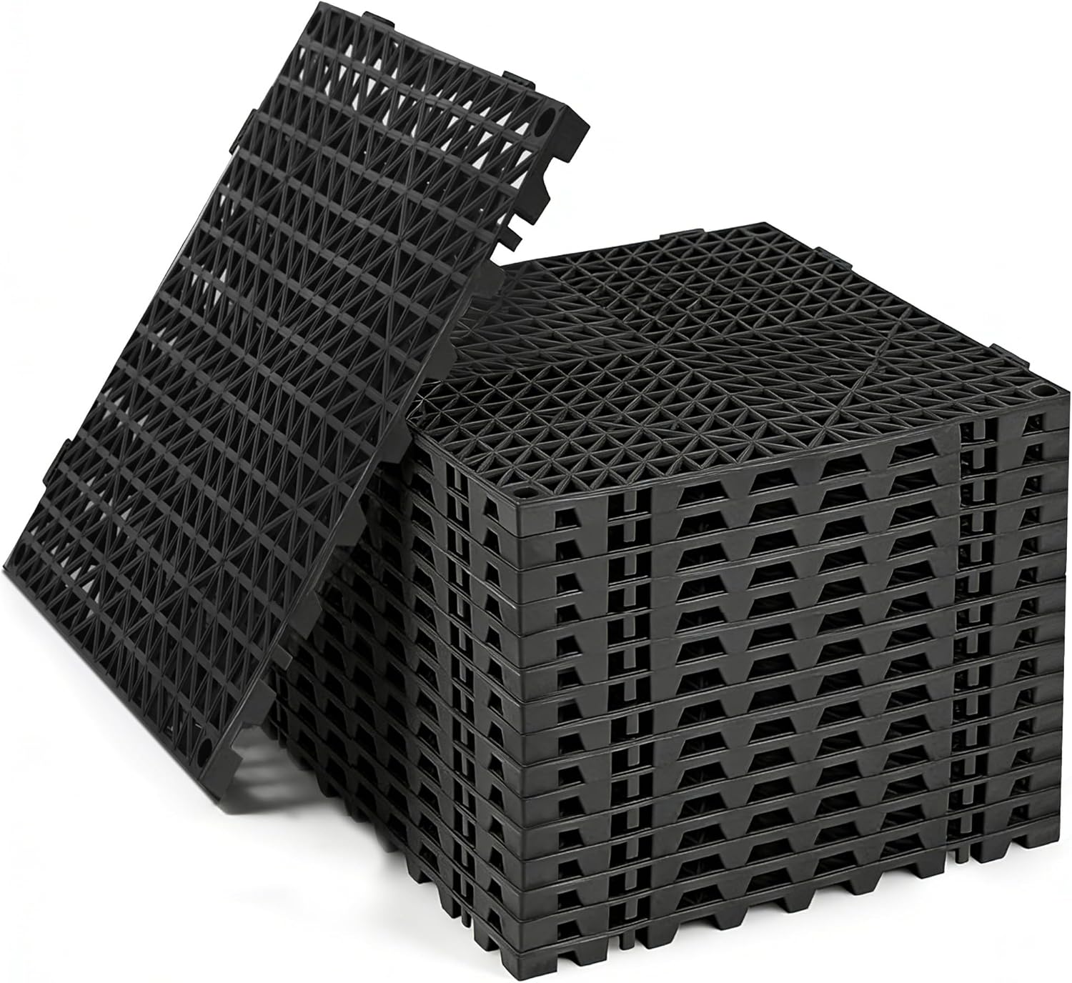 RITOLLO Modular Interlocking Cushion Drainage Floor Tiles, 16-Pack 11.8"x11.8" PVC Raised Non-Slip Interlocking Mats with Drain Holes for Deck, Pool, Garage, Shower, Patio, Bathroom, Sauna, Yard