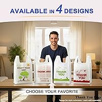 Vista 2 de YoYoRain 1000 piezas de bolsas de camiseta blancas "Thank You" – Bolsas de compras reutilizables y desechables para comestibles y supermercado