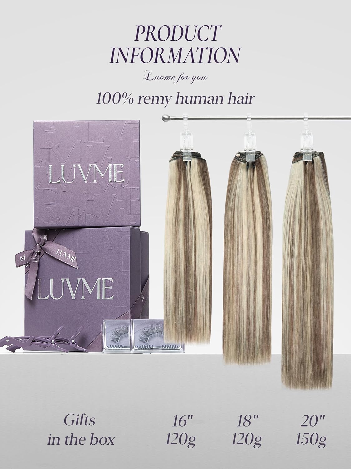 LUVME Handmade Weft Clip in Hair Extensions Human Hair 18 Inch 120g 7pcs Warm Ash Balayage Straight Soft & Natural Blend, Comfortable Invisible Clip-ins