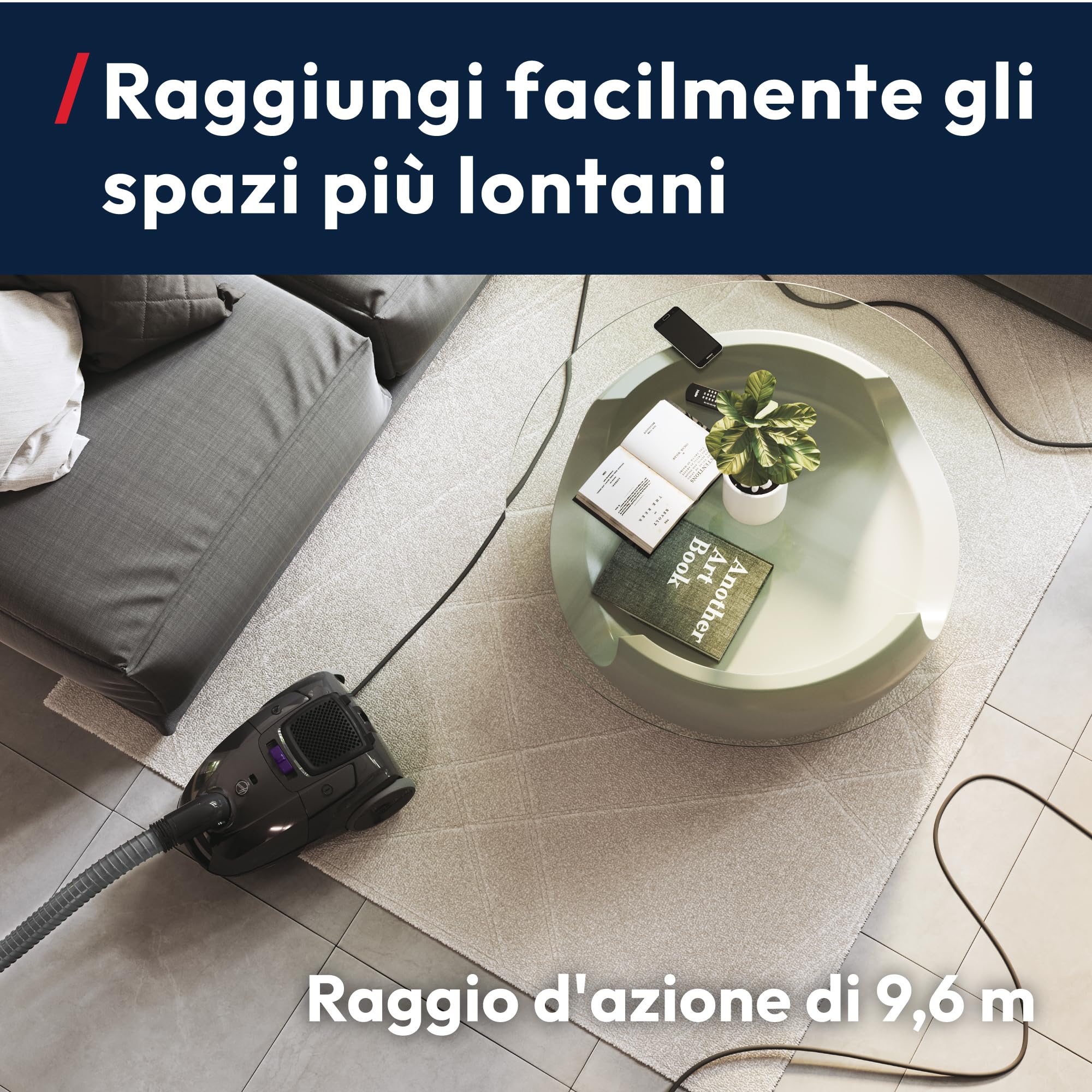 Hoover Aspirapolvere a traino con sacco Telios – Compatto, Silenzioso 69 dBA, Capacità sacco 3,5L, Leggero e con filo, Spazzola Parquet, Raggio d’azione 9,6 m, Filtro polvere EPA12 [TXLZ72HM]