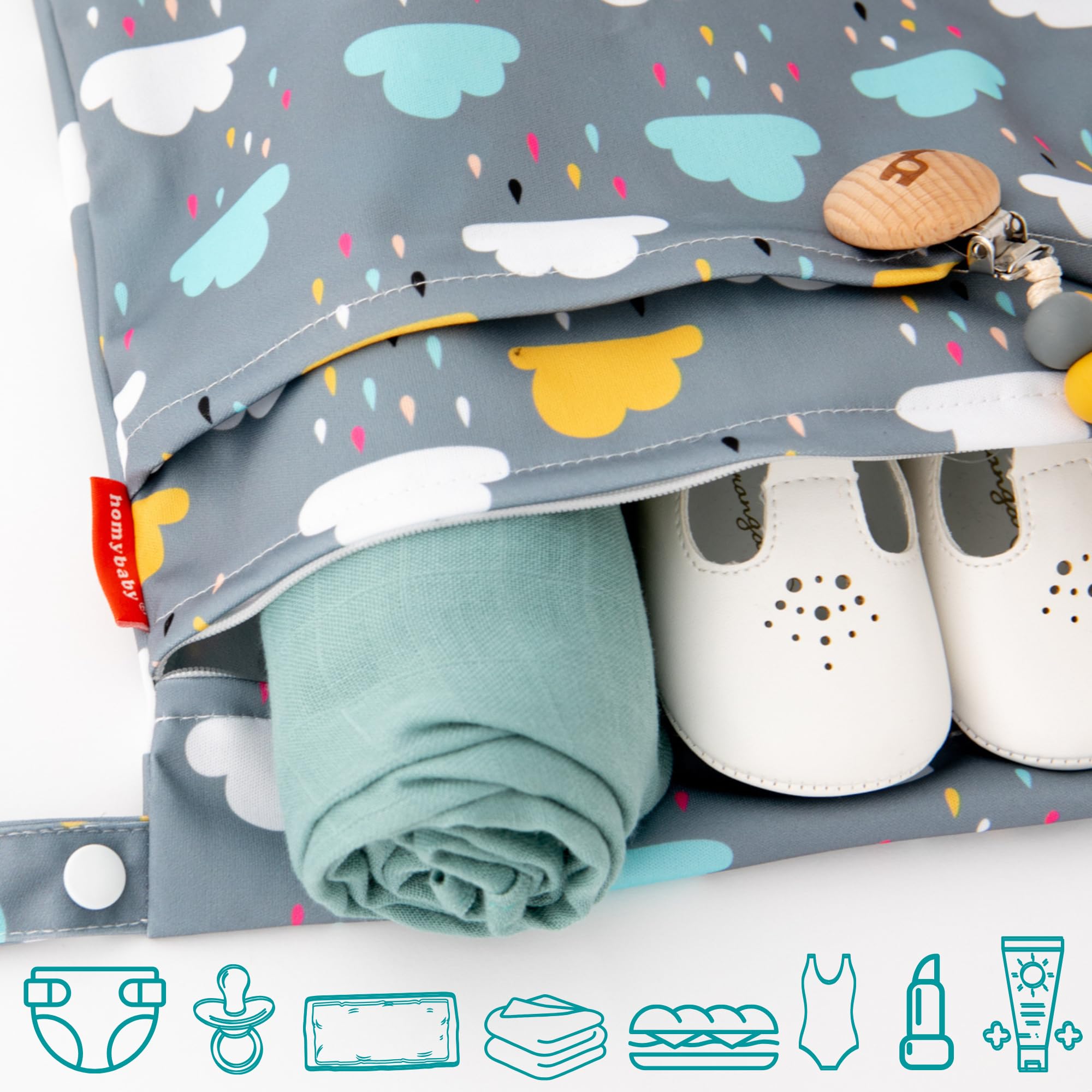HOMYBABY® [x2 Sac Couches Lavables - pour vêtements de crèche/école - Sac à Maillots mouillé Plage/Piscine - Trousse Couche bébé - Sacs de Voyage en Tissu imperméable [33x28cm]