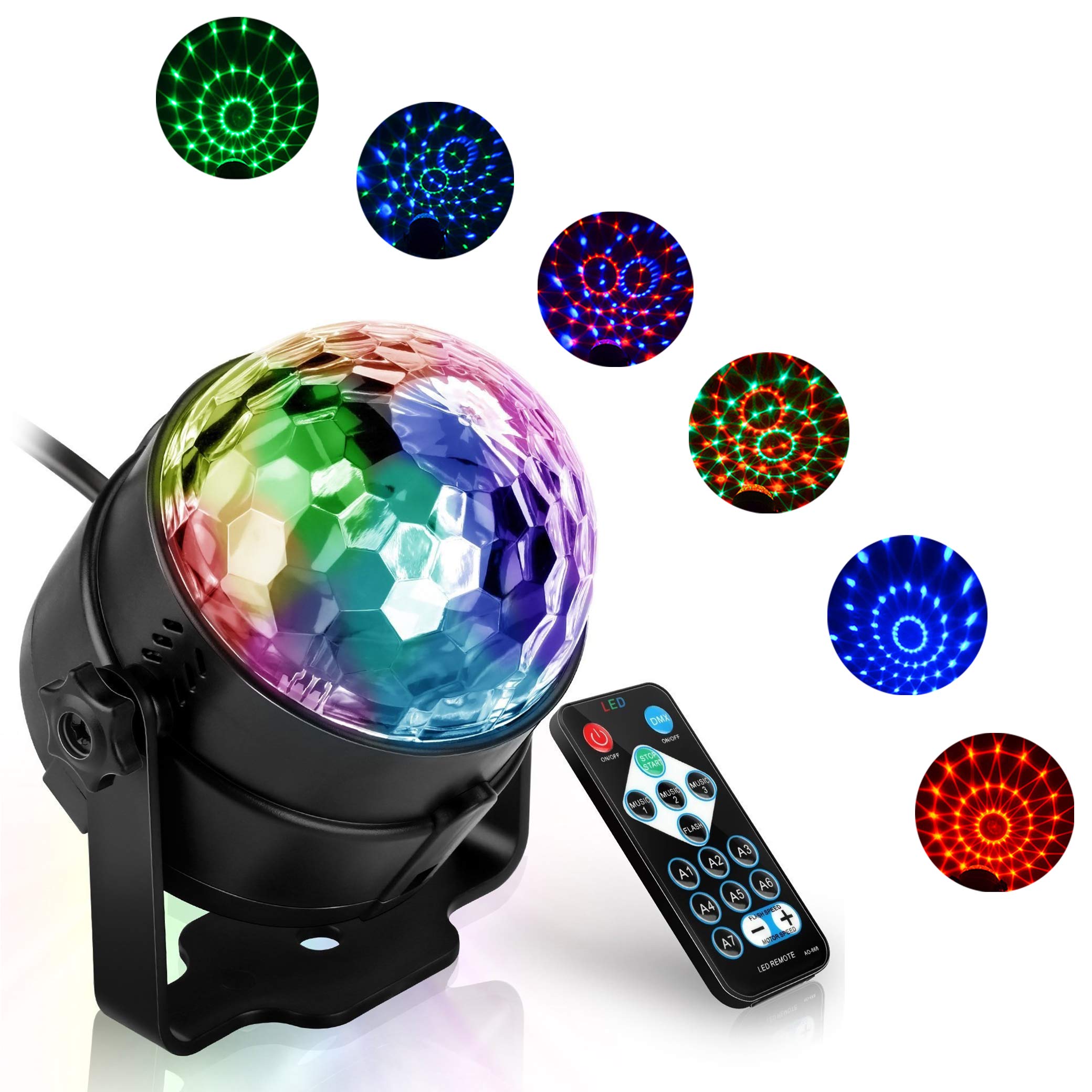 Party Lights Stage Lights 7 Colors Rotatable Magic Crystal Disco Ball Lights Sound Activated with Remote Control Multimode Strobe Lights - Gift Luminous Whistle