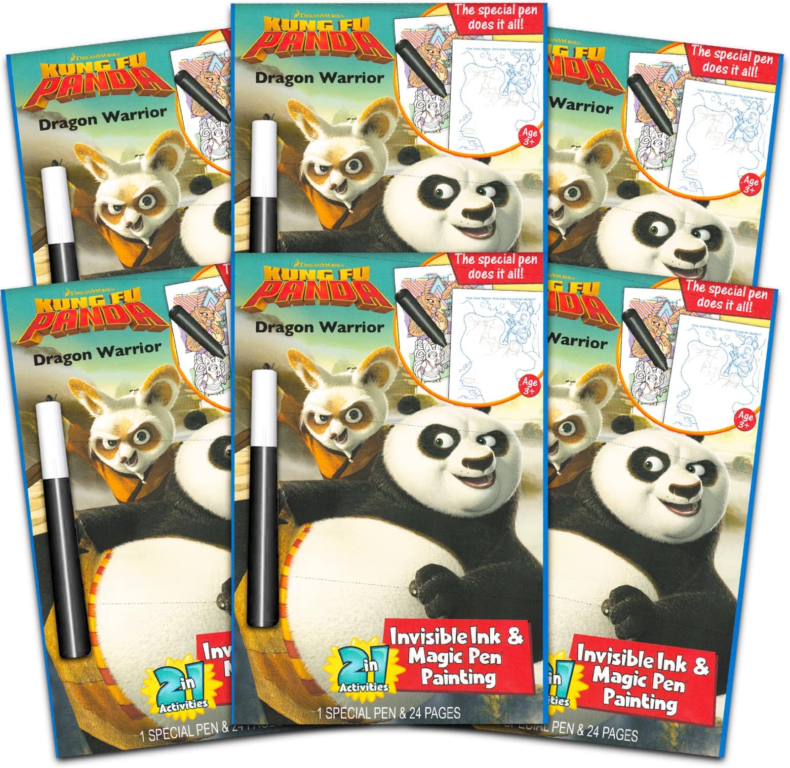 Kung Fu Panda Magic Ink Activity Books - 6 Pc Party Favors Bundle with Kung Fu Panda Coloring Books Including Games, Puzzles, and More with Mess-Free Marker (Kung Fu Panda Party Supplies)