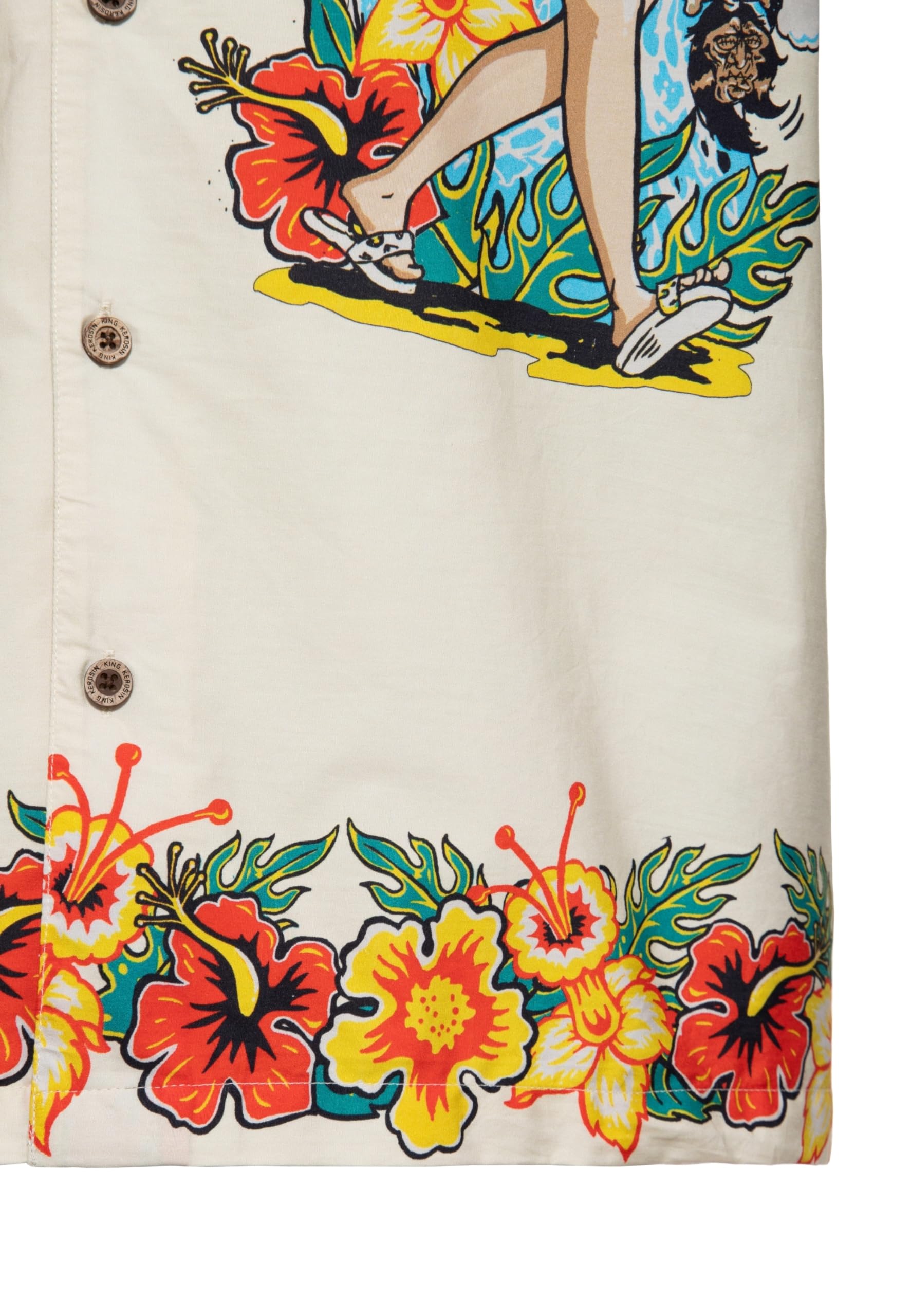 King Kerosin Herren Hawaii · Hemd · Kurzarm · Hawaiian Shirt · Artwork · Cartoon · Print · Monster · Surfer · Vintage · Retro · 50s · Rockabilly · Bio Baumwolle · I Make My Dreams Come True