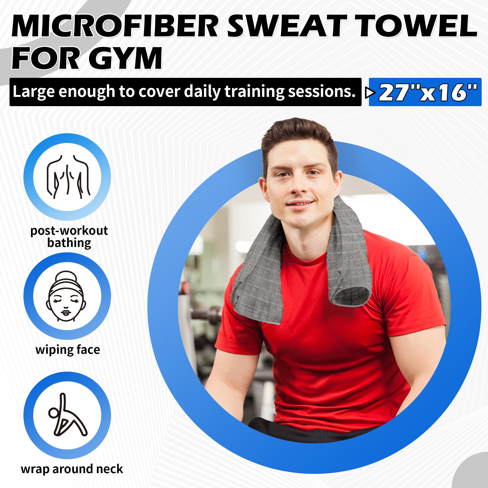 HOMERHYME Microfiber Gym Towels, 3 Pack Sweat Towels, 16 x 27 Inch Quick Dry Hand Towels, Absorbent Yoga Towels for Home Gym Bag, Beach Travel Sport Towel, Workout Equipment for Men & Women