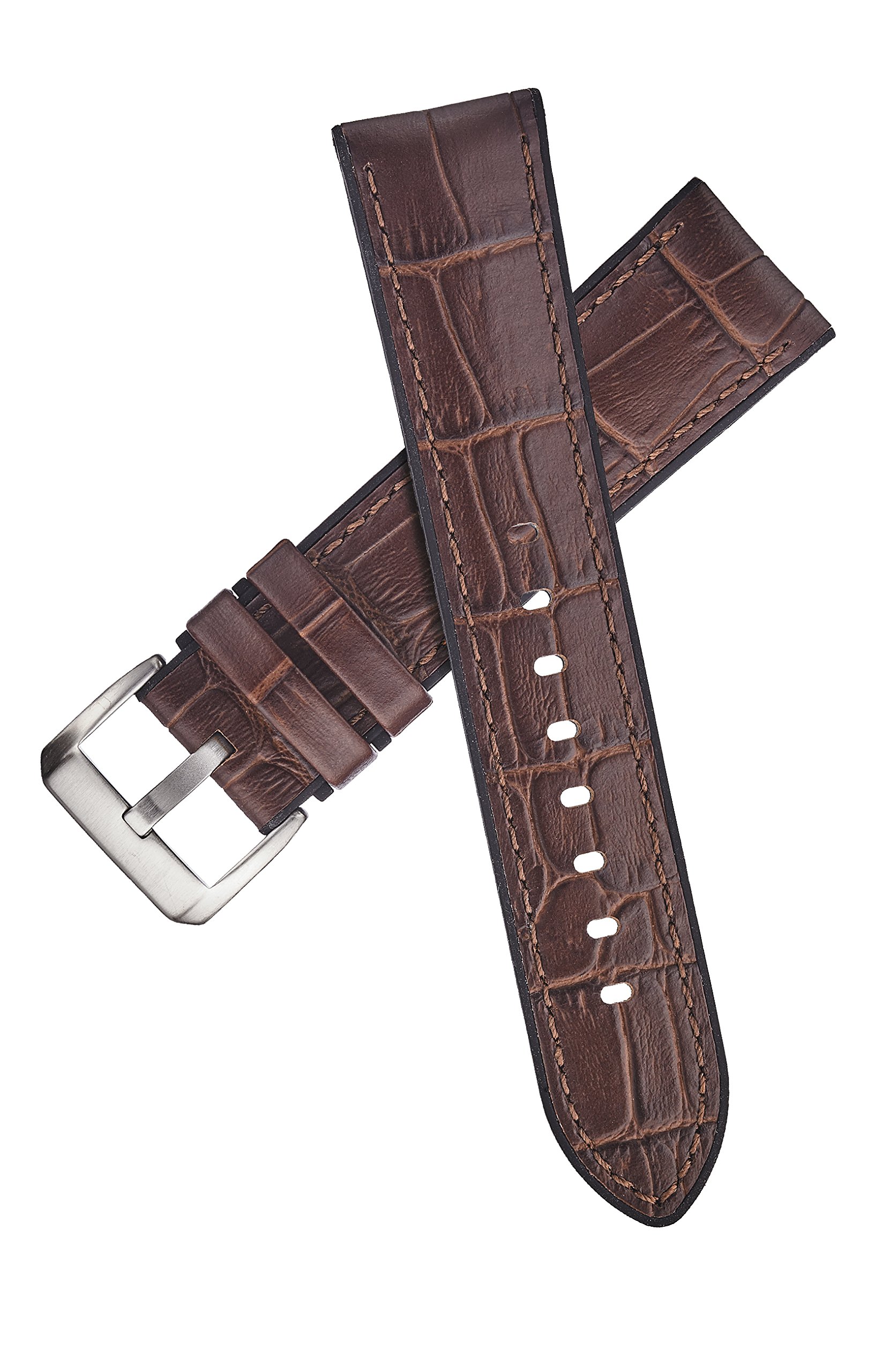 ALPINE Genuine alligator grain leather watch band with silicone lining - Brown - 20 mm
