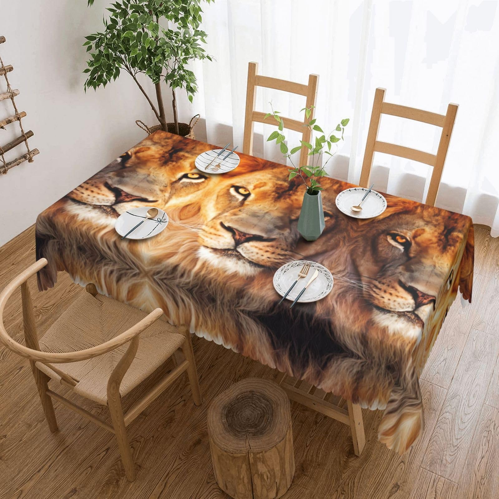 HLSBSSL Cool Lion Patterned square lace tablecloth, wrinkle-resistant and durable, suitable for dining tables, parties, etc.