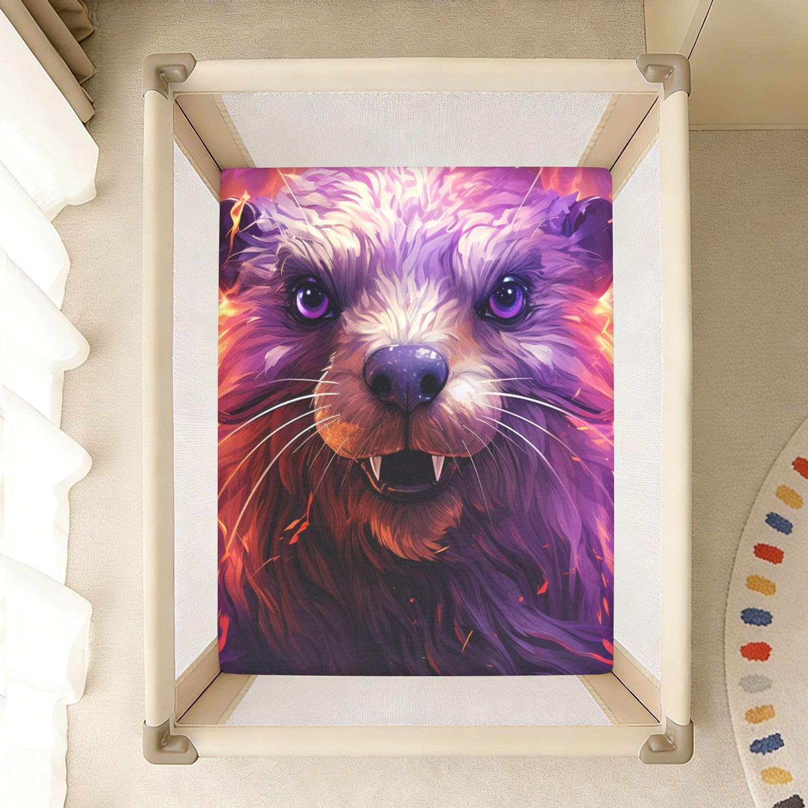 Castor PúRpura del Arte Abstracto Sábana de Cuna para Niños Pequeños,Sábanas de Algodón Suave para Bebés Aptas para Colchón Corralito