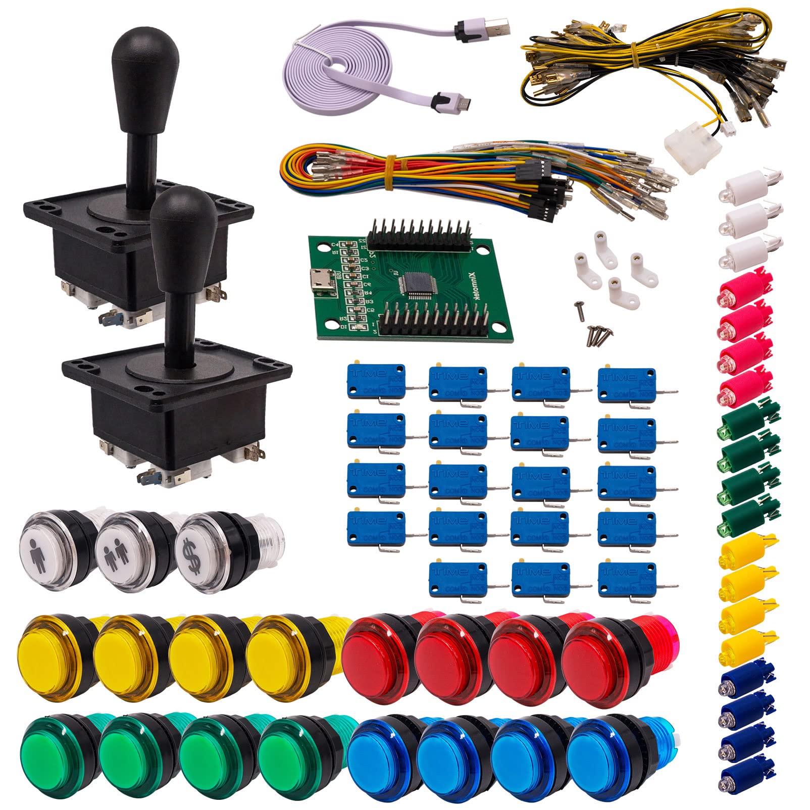 Kit Joystick e Pulsanti Arcade 2 Giocatori Luminosi Pulsanti Tranparents Joystick Americani Mappa XinMoTek Videogiochi Retro Gaming
