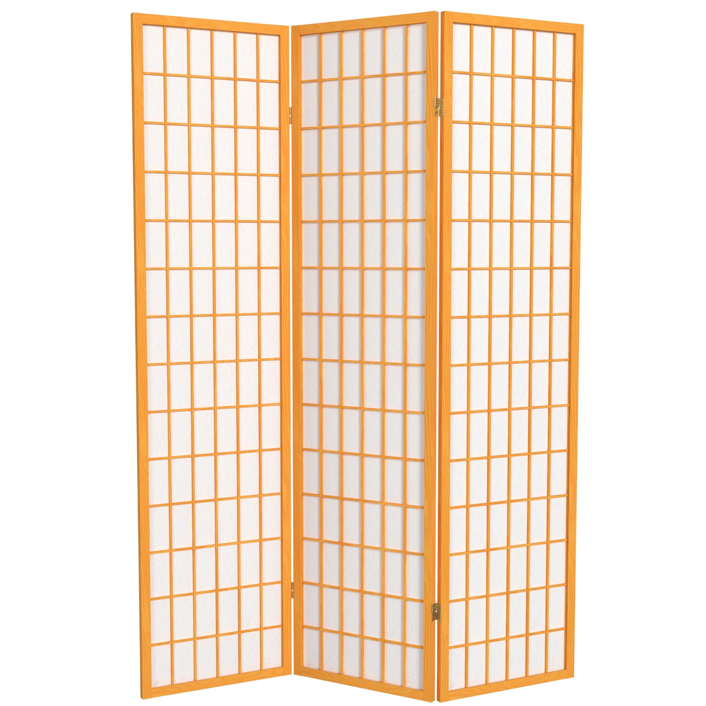 Red Lantern 6 ft. Tall Window Pane Shoji Screen - Honey - 3 Panels