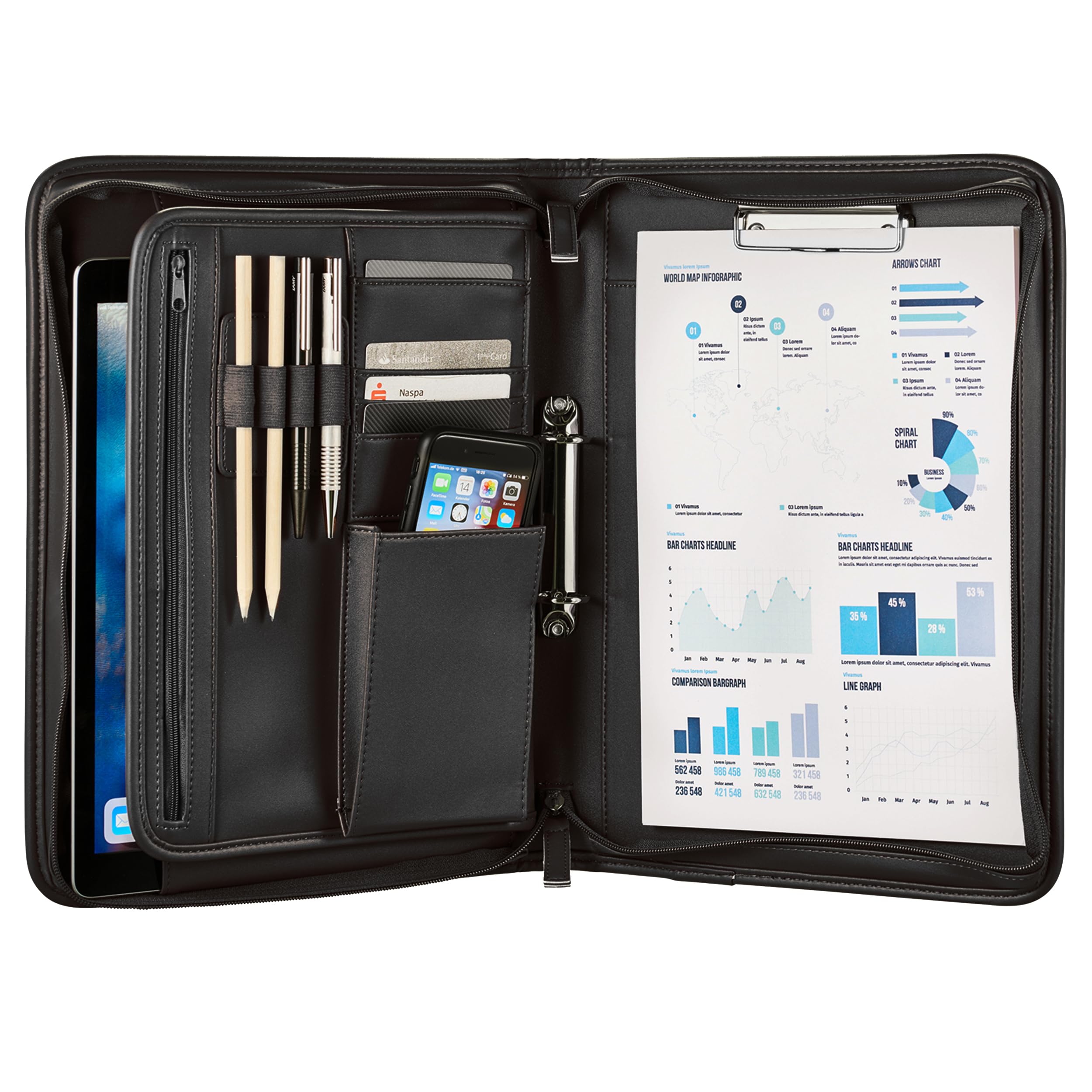 ONVAYA® Conference folder A4 | briefcase | business folder | writing pad | hard-wearing imitation leather | portfolio folder | metal plate for engraving | document folder (black)