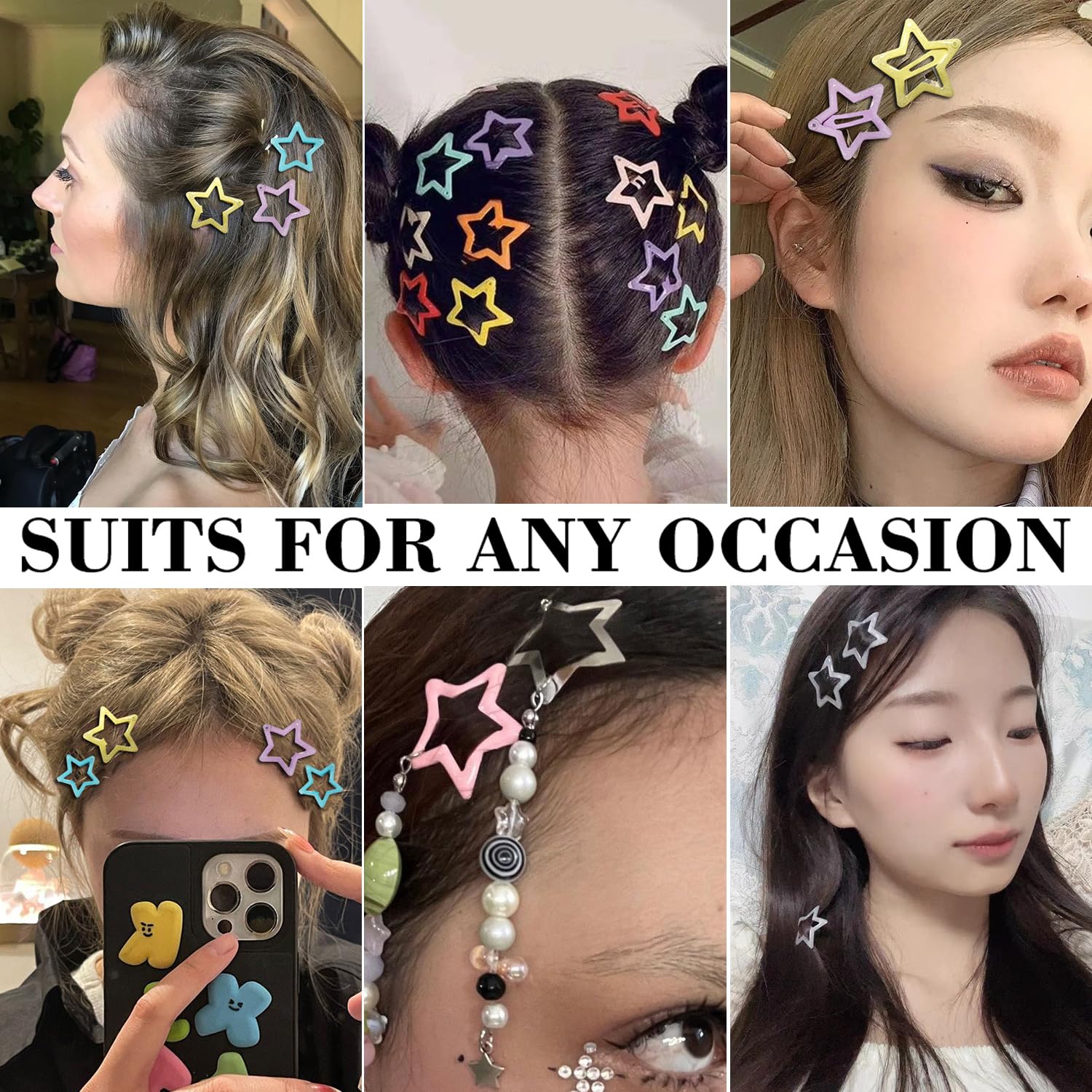 30 pinzas para el cabello con estrellas brillantes de 1.22 pulgadas, clips antideslizantes para niñas y mujeres, clip de metal multicolor, pasadores de pelo de estrella para mujeres 3