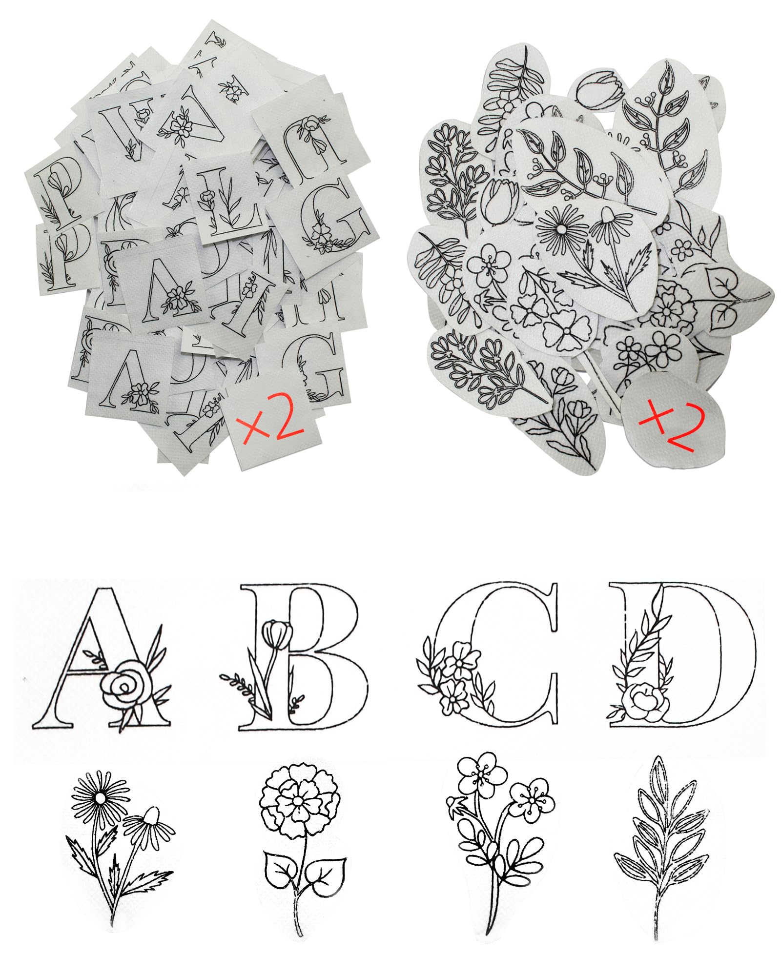 204pcs Water Soluble Hand Sewing Stabilizers，Embroidery Stick and Stitch Embroidery Paper Wash Away Stabilizers，for Embroidery Stabilizers Flower Patterns，for Hand Sewing Lover Beginners.letter&Flower