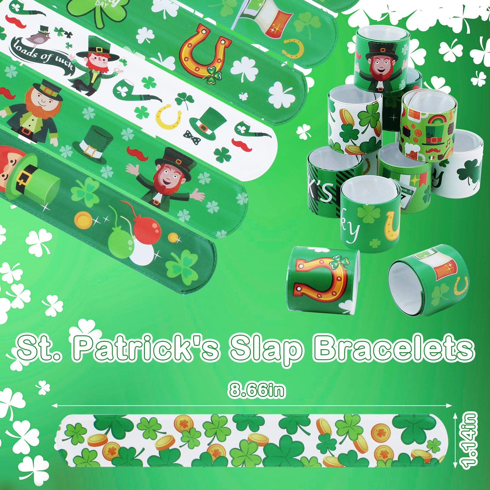 St. Patrick's Slap Bracelets for Kids 36PCS Bulk Shamrock Snap Bracelets St Patricks Day Party Favors Goodie Bag Stuffers Supplies St Patricks Day Accessories Treats Green Irish Gifts Toys for Kids