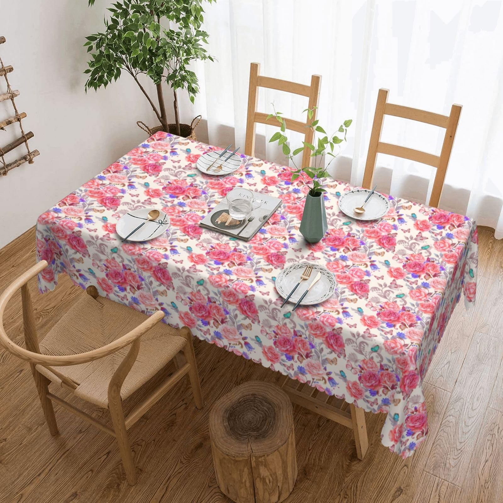 Nappe rectangulaire fleur et papillon rose idéale pour pique-nique et fêtes