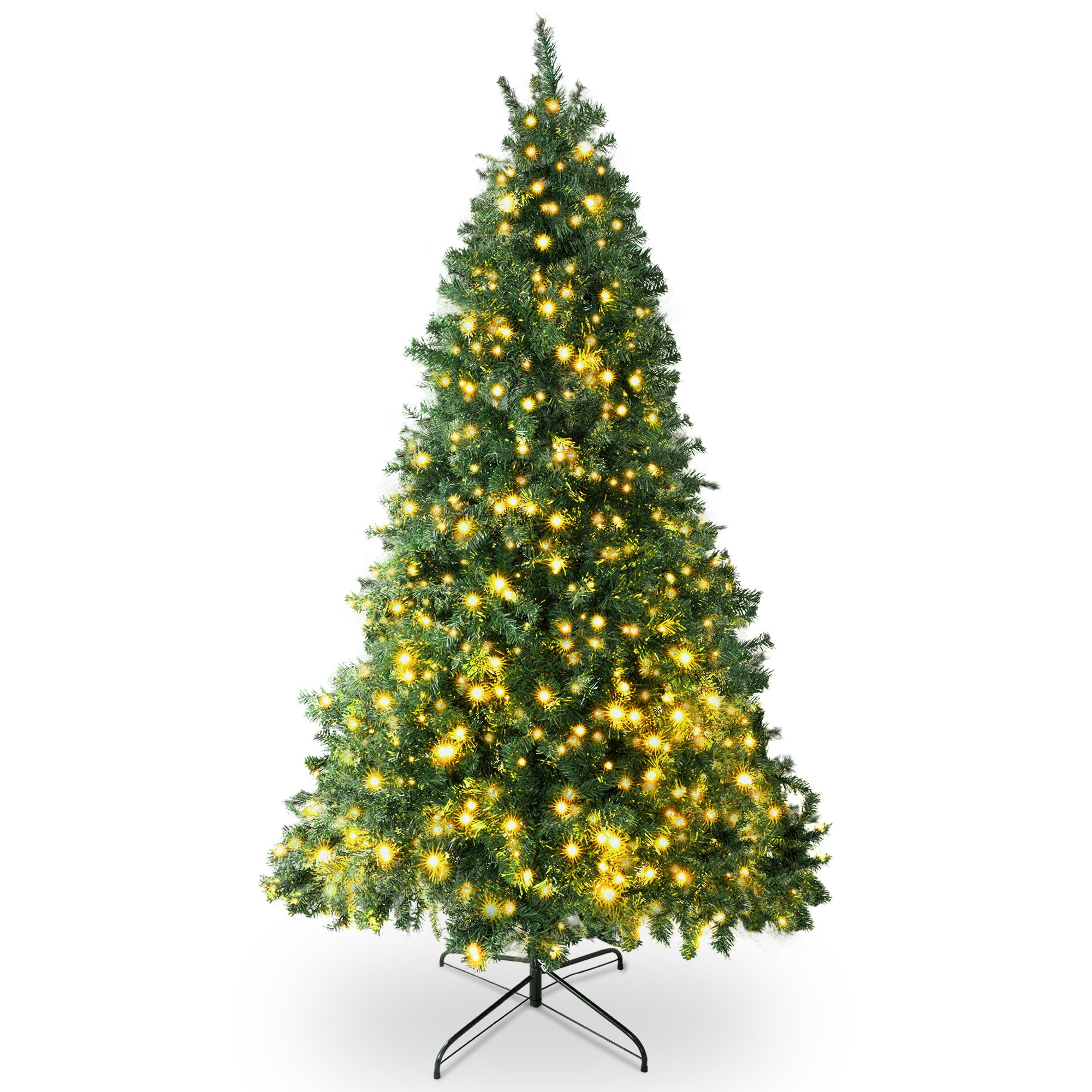 Sa Products Green 7Ft Pre-Lit Artificial Christmas Tree – 1,560 Alaskan Pine Tips - Christmas Tree With 600 Vibrant Led Lights, 8 Lighting Modes & Timer, Slim Pvc Xmas Tree For Small Spaces & Holiday Decor