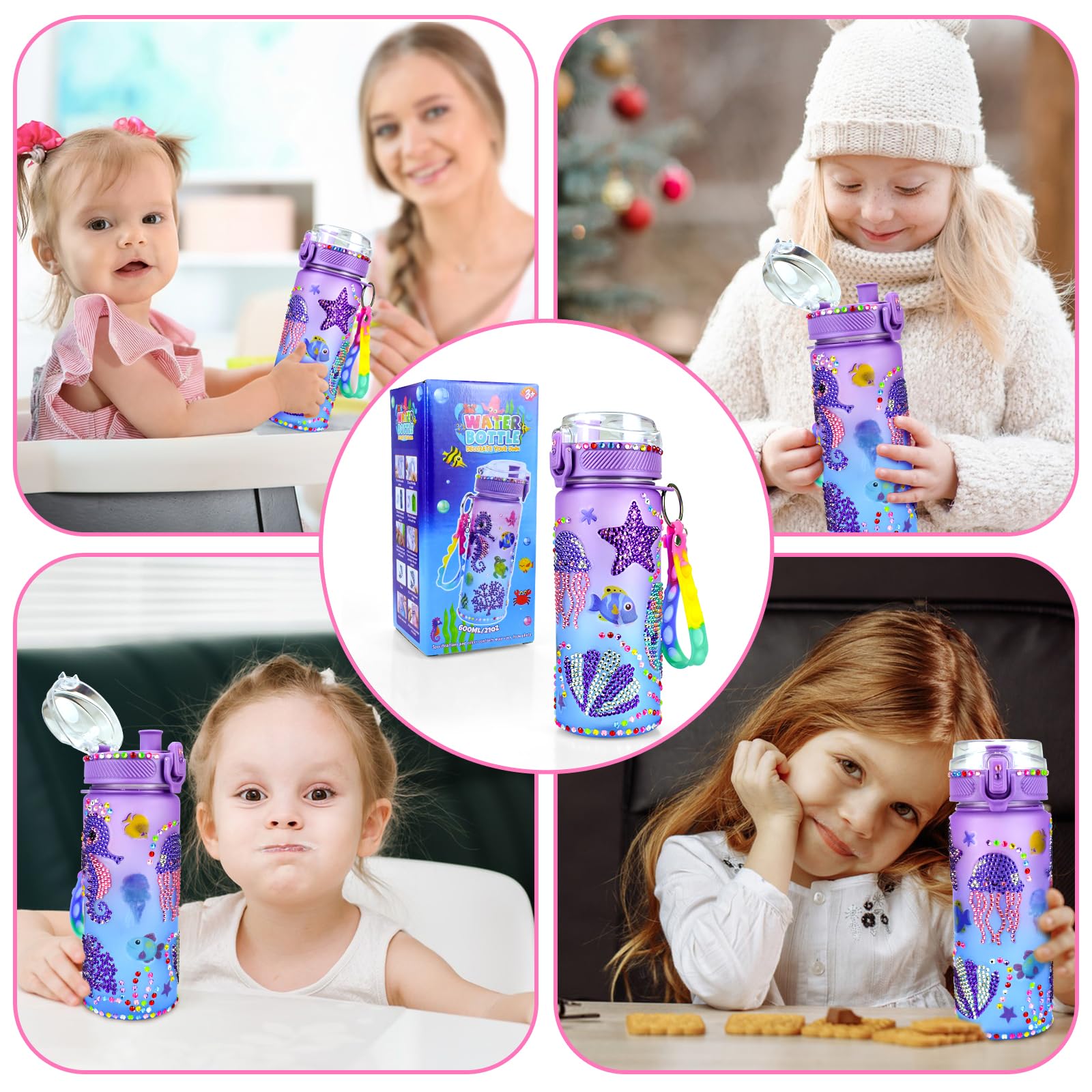 DIY Wasserflaschen-Deko-Set Für Mädchen – Mit Meerjungfrau-Aufklebern & Glitzersteinen