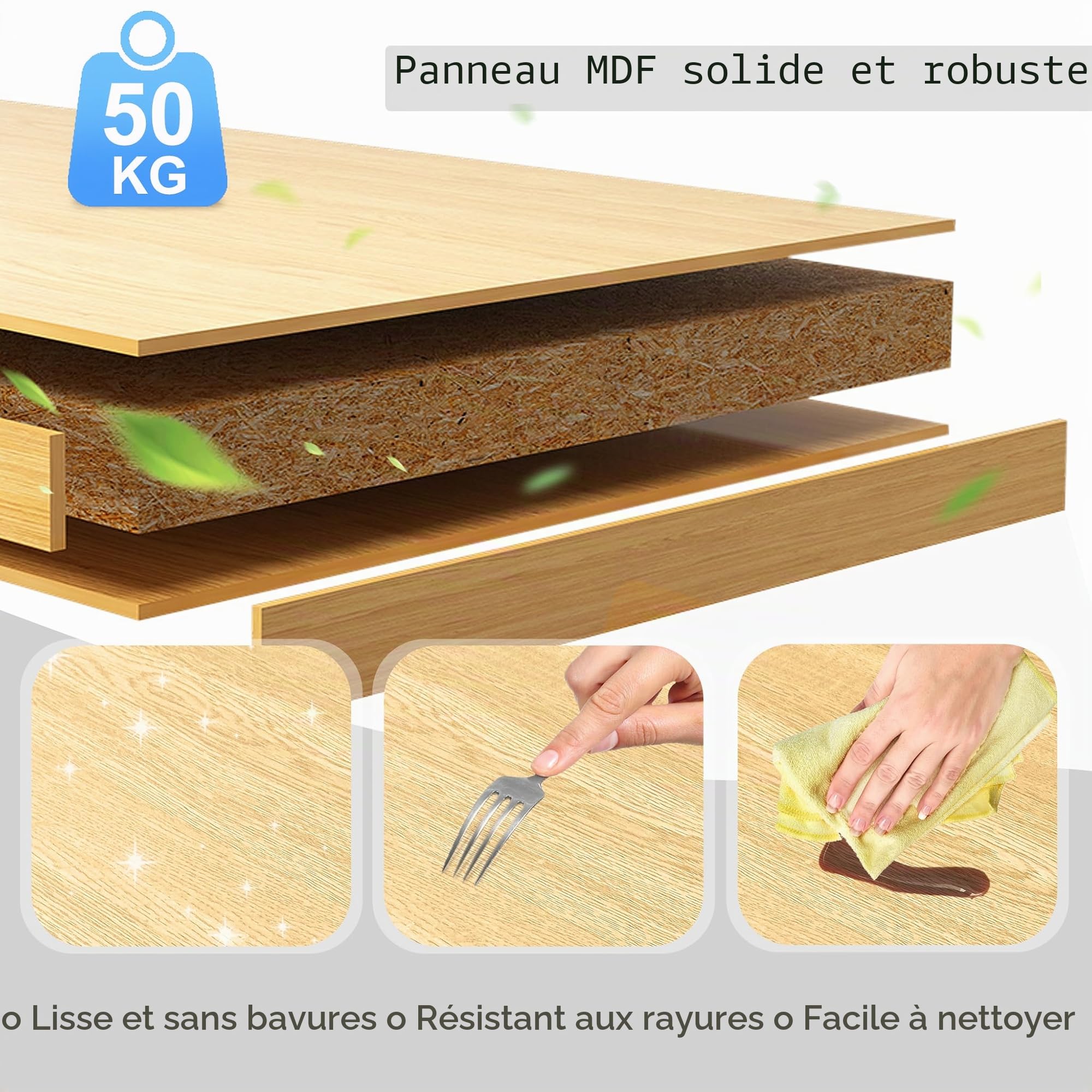 NAIZY Armoire de cuisine avec plan de travail, roulettes et tiroirs - Chariot de cuisine verrouillable - 115 x 36 x 90 cm