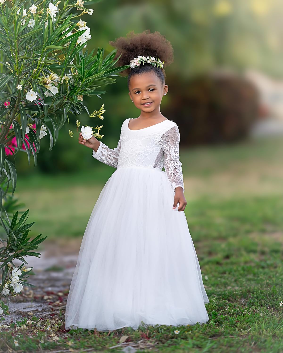 LalaMira Flower Girl Dress Long Sleeve First Communion Dress Lace/Tulle Toddler Dresses for Wedding Bridesmaid Garden Party - Image 3