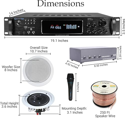 Miniatura 2 de Kit de sistema de audio para el hogar, amplificador Bluetooth de 7.2 canales de 1500 W con 8 altavoces de techo enmarcados de 8 pulgadas de 300 W