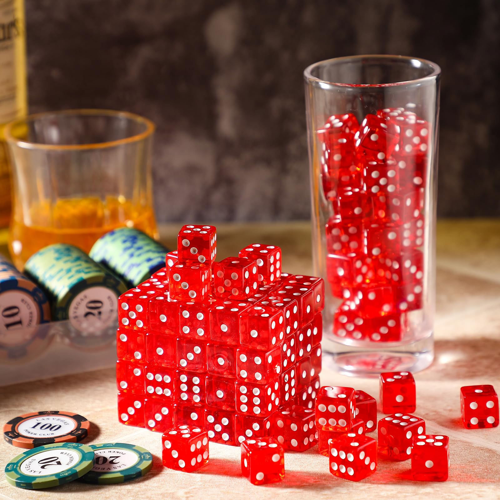 Poen Paquete de 150 dados de juego estándar de 16 mm, dados acrílicos D6, dados de casino a granel para fiestas temáticas de casino, juegos de mesa, suministros de fiesta de cumpleaños de Las Vegas