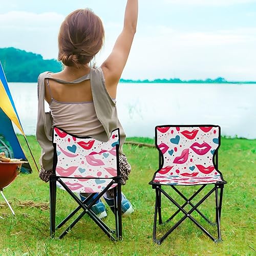 Miniatura 2 de Al aire libre plegable rojo rosa labios día de San Valentín sillas de camping para adultos silla de camping portátil silla de césped ligera 202a5120