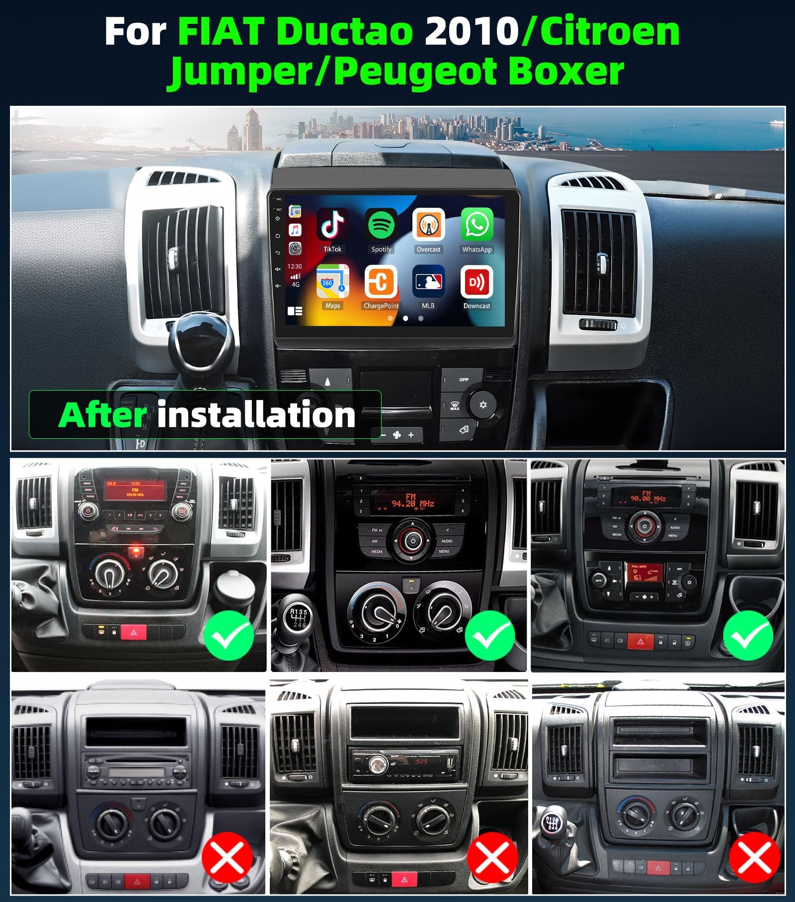6+128G 8Core Autoradio Android 15 per FIAT Ducato 2010/Citroën Jumper/Peugeot Boxer, Schermo Tactile 9" Radio con Wireless Carplay Android Auto MirrorLink WiFi BT GPS FM RDS EQ DSP+Retrocamera Auto