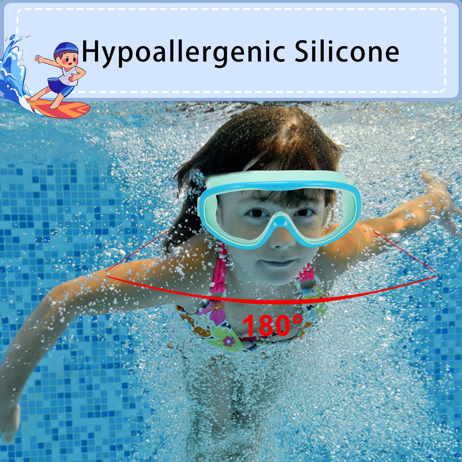 Lot de 2 lunettes de natation pour enfants, verres monobloc et lunettes de natation de style compact pour enfants et jeunes adolescents âgés de 3 à 15 ans