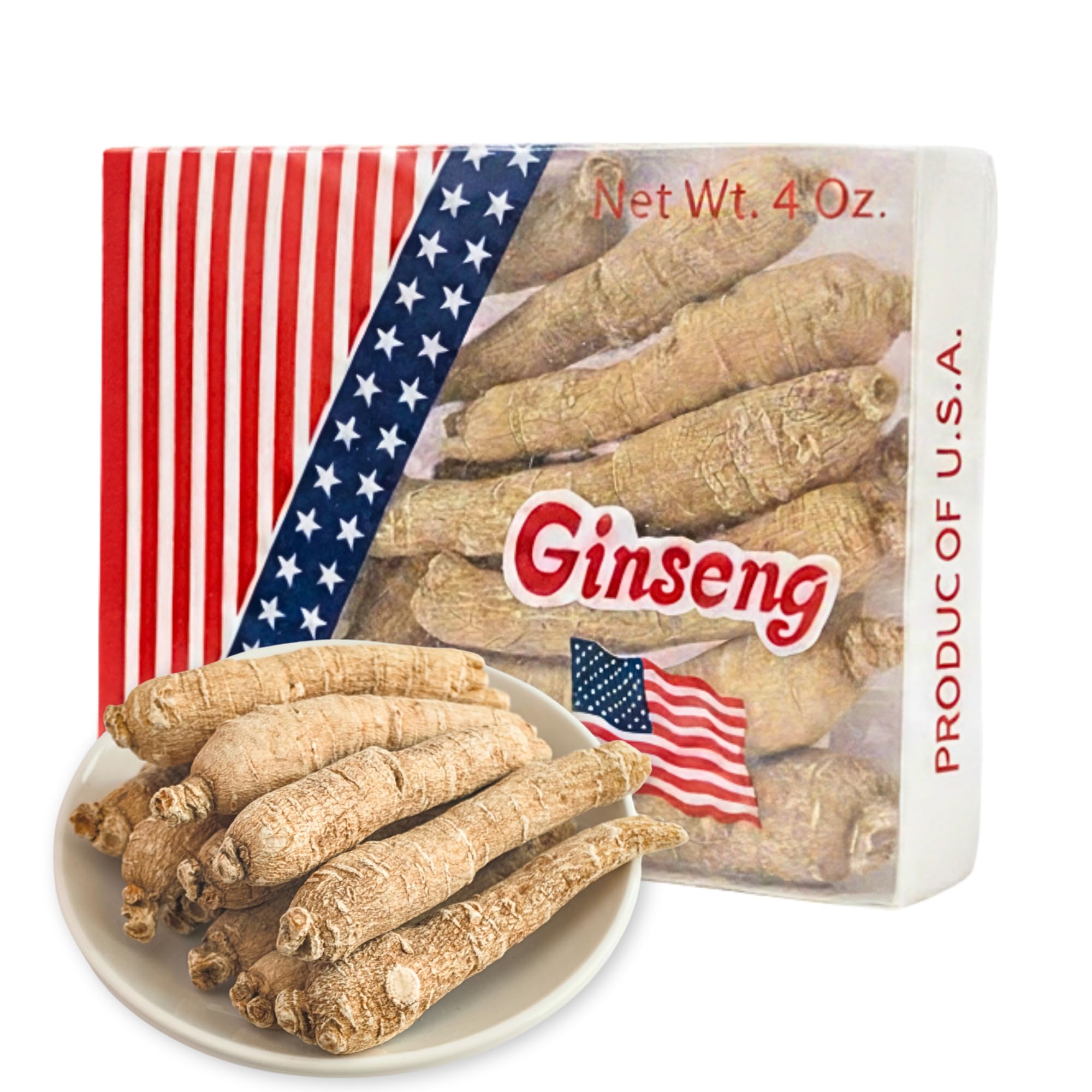 5 Years American Ginseng Roots — Hand Selected Jumbo Roots, Organic Ginseng Root from Wisconsin, Panax Ginseng for Men & Women（西洋参/花旗参）, for Tea & Soup, Daily Use (4 Ounce)