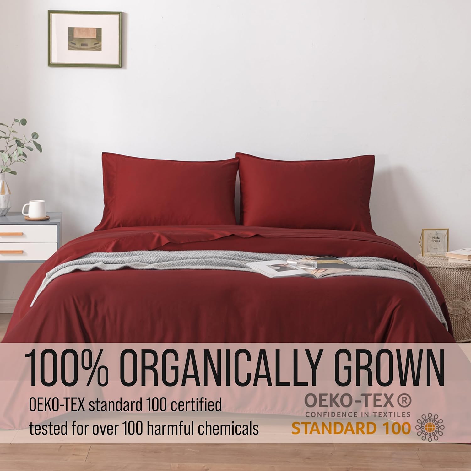 Bella Coterie Luxury Bamboo Viscose Full Size Sheet Set | 100% Organically Grown | Ultra Soft | Cooling for Hot Sleepers | 18" Deep Pocket [Merlot] - Image 4