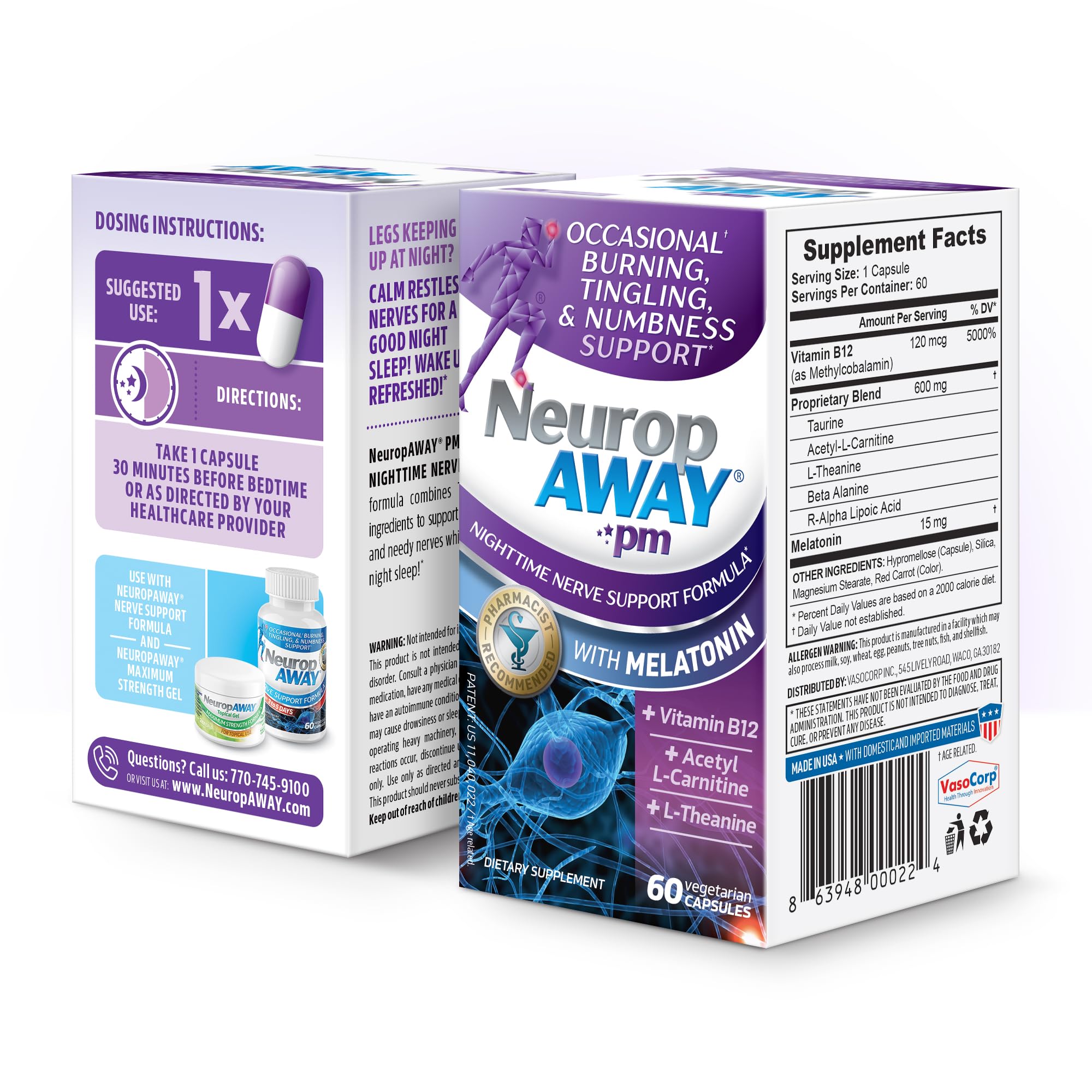 NeuropAWAY PM Nighttime Nerve Support – Melatonin, Taurine, L-Theanine & R-Alpha Lipoic Acid – Supports Healthy Nerve Function & Restful Sleep 60 Capsules — Amazon image 8
