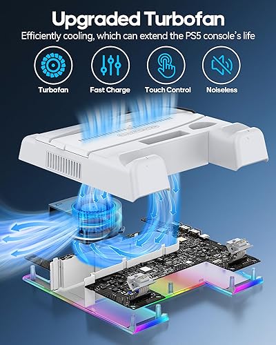Miniatura 4 de Soporte de refrigeración para PS5SlimPro Disc y consola digital, estación de refrigeración PS5 con estación de carga de controlador dual para