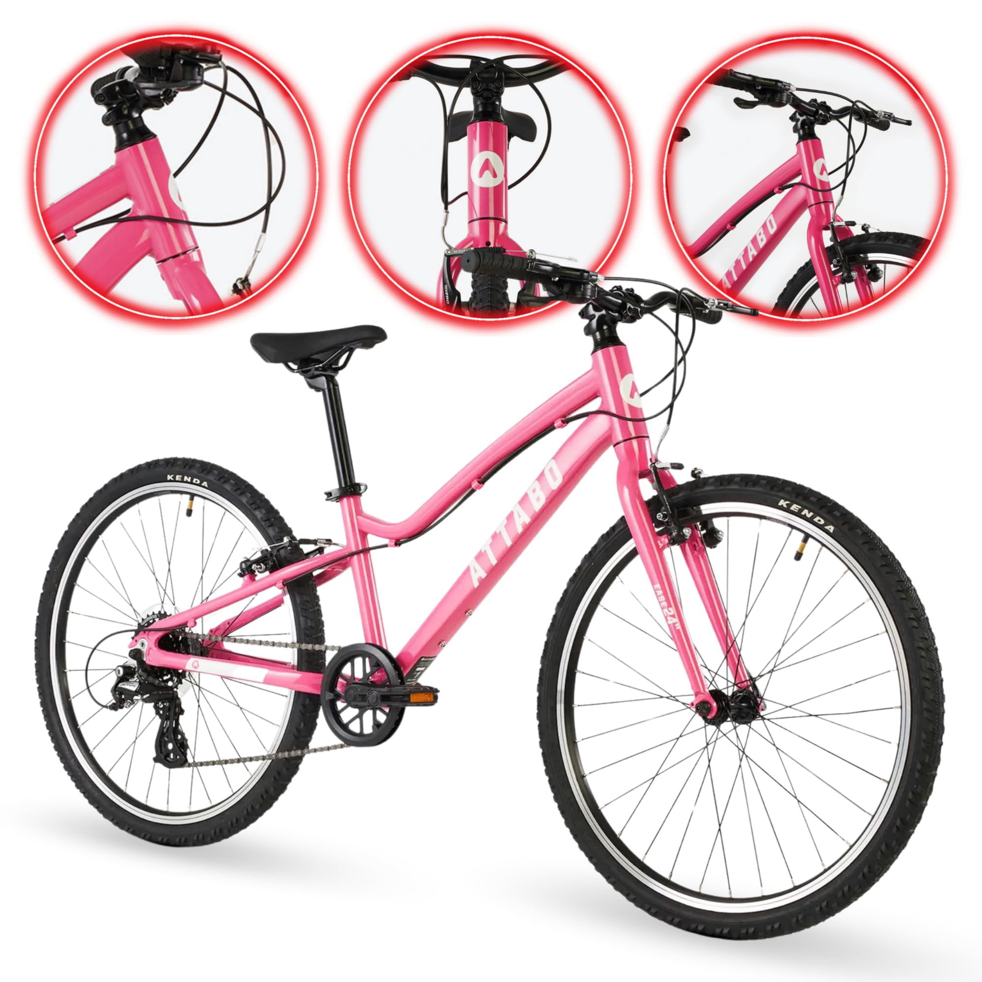 ATTABO Ease 24 - Bicicleta Infantil (7-11 años) con Cuadro de Aluminio (Solo 9 kg), Ruedas de 24", Cambio Shimano, Frenos en V para 120-145 cm, ergonómica, Estable y cómoda