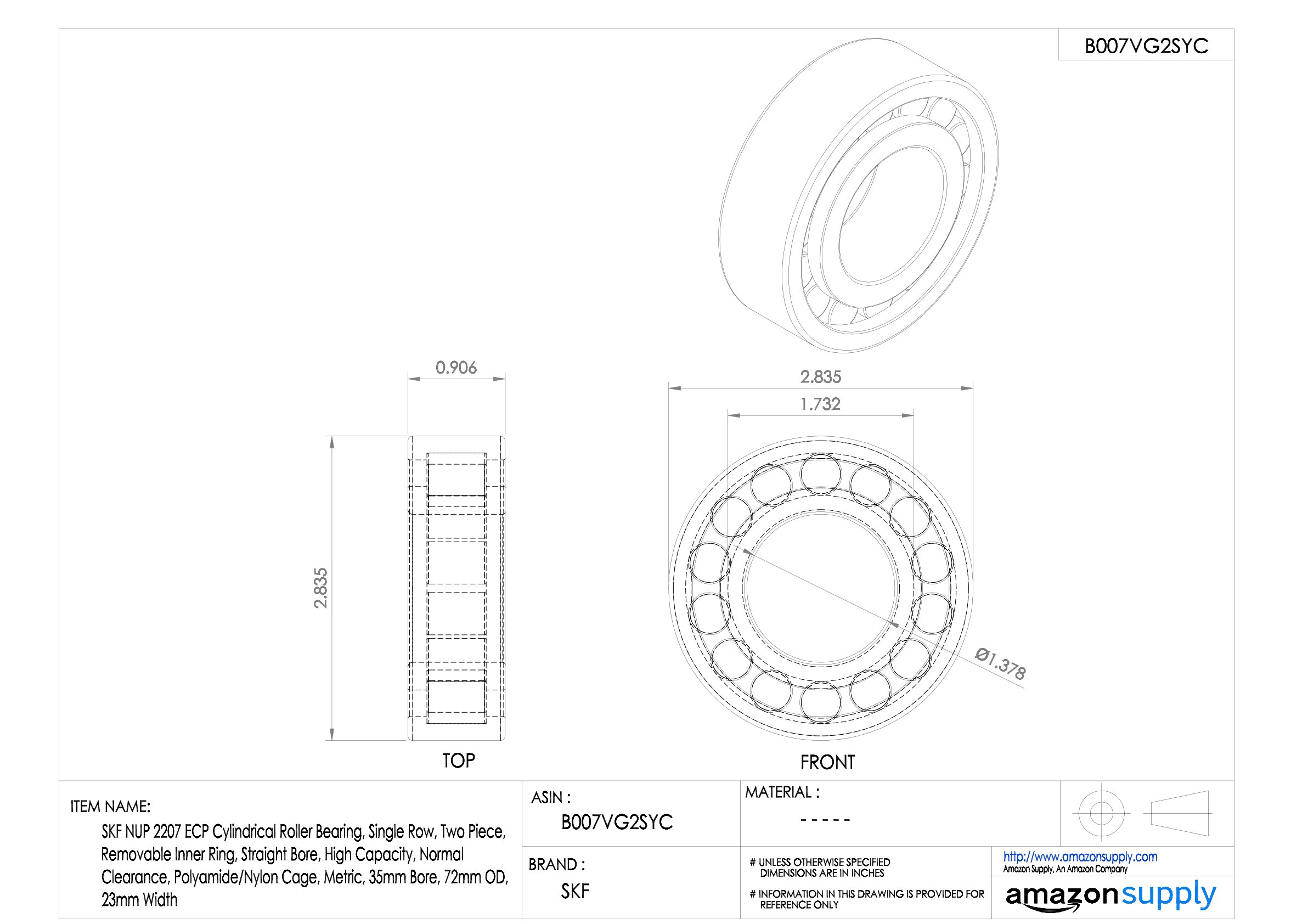 SKF NUP 2207 ECP Roulement à rouleaux cylindrique radial 35 ID Acier
