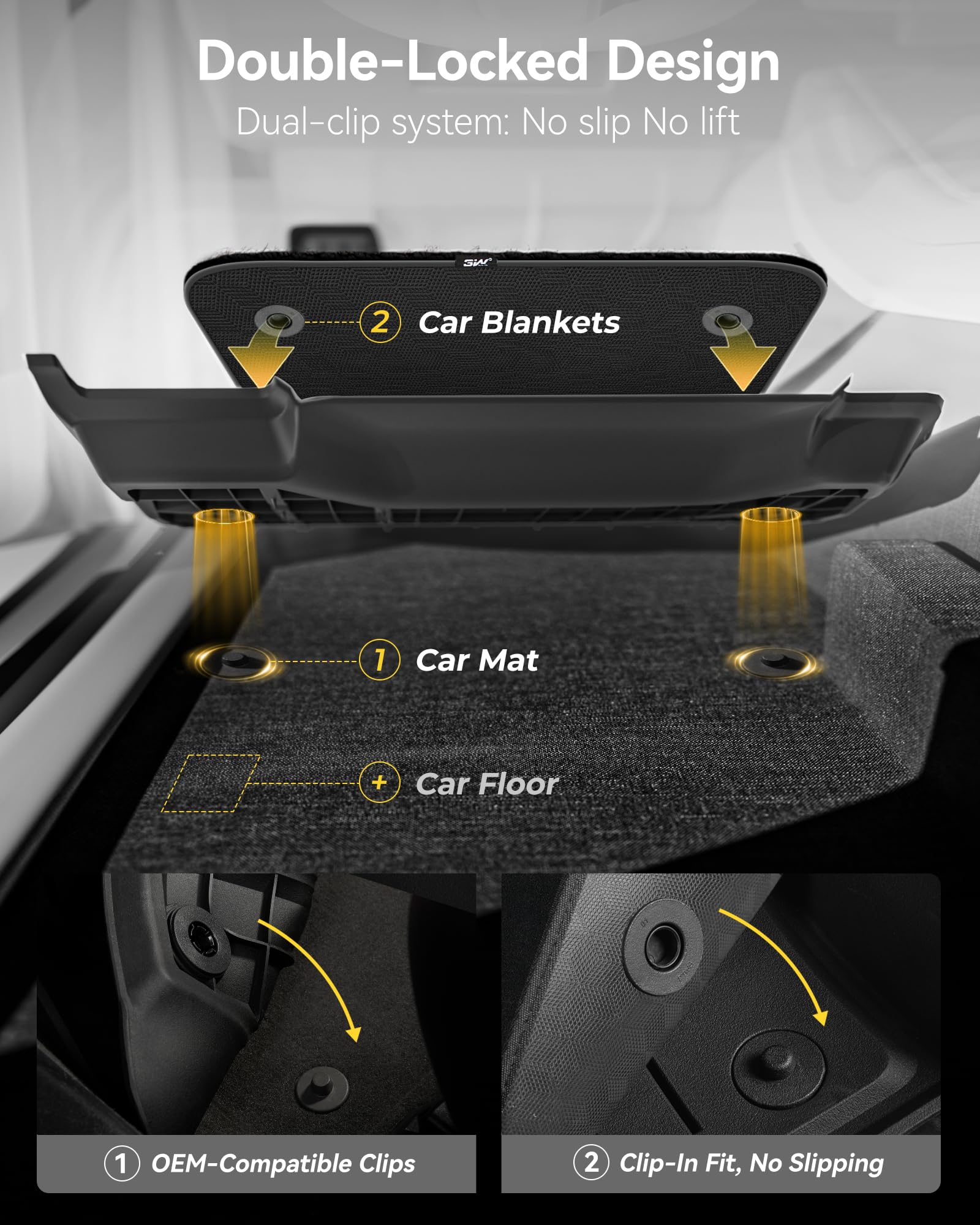 3W Floor Mats Front Carpet Fit for 2015-2025 Ford F150 F-150 Lightning SuperCrew Cab TPE All Weather Heavy — view 4