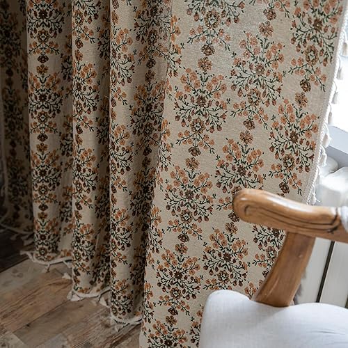Miniatura 4 de ENJOYBRIDAL - 2 paneles de cortinas, florales, estilo bohemio, de granja, rústico o clásico, semitraslúcidas, con bolsillo para cortinero y borlas,