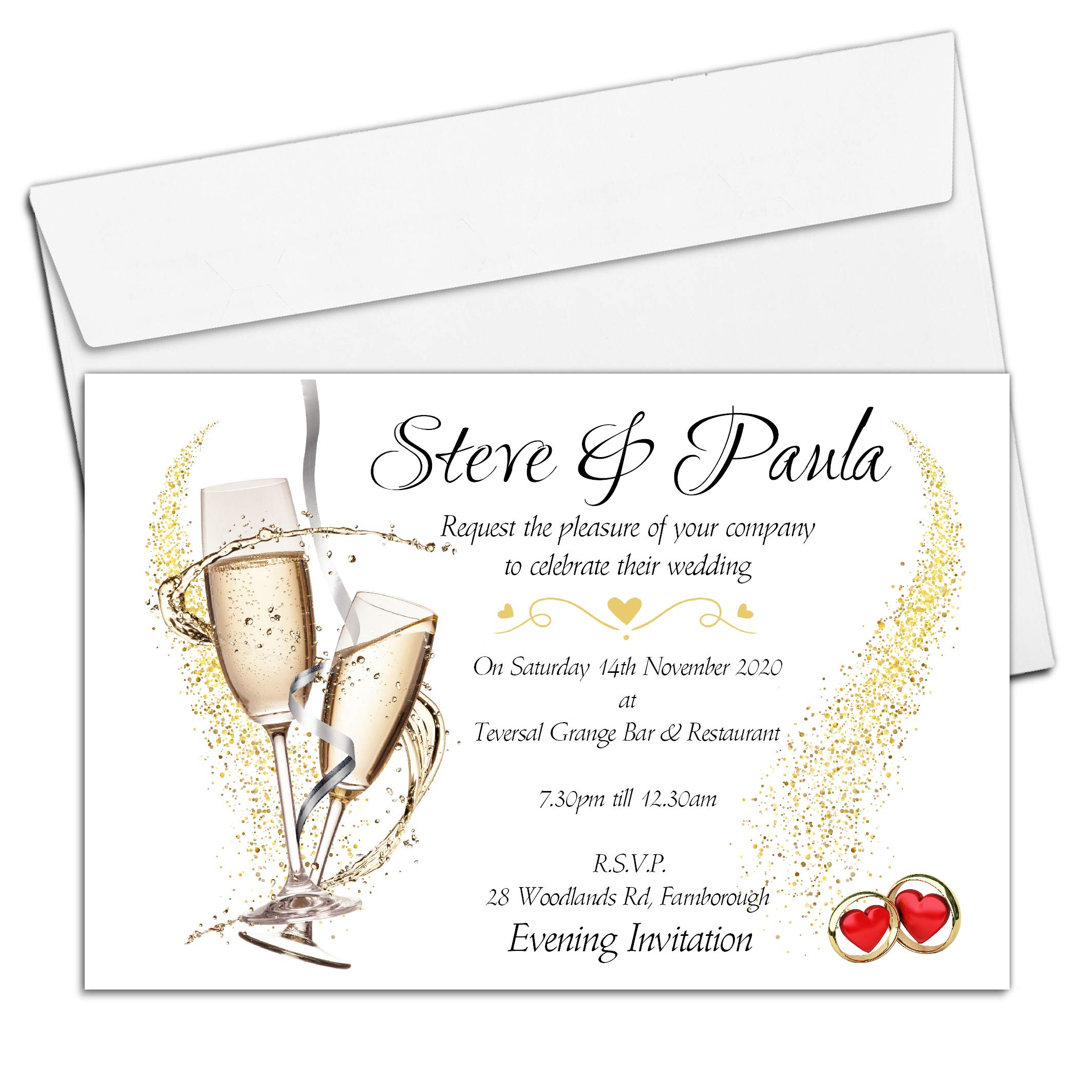 Invite Designs Ltd White 10 Personalised Wedding Day Or Evening Invitations N7