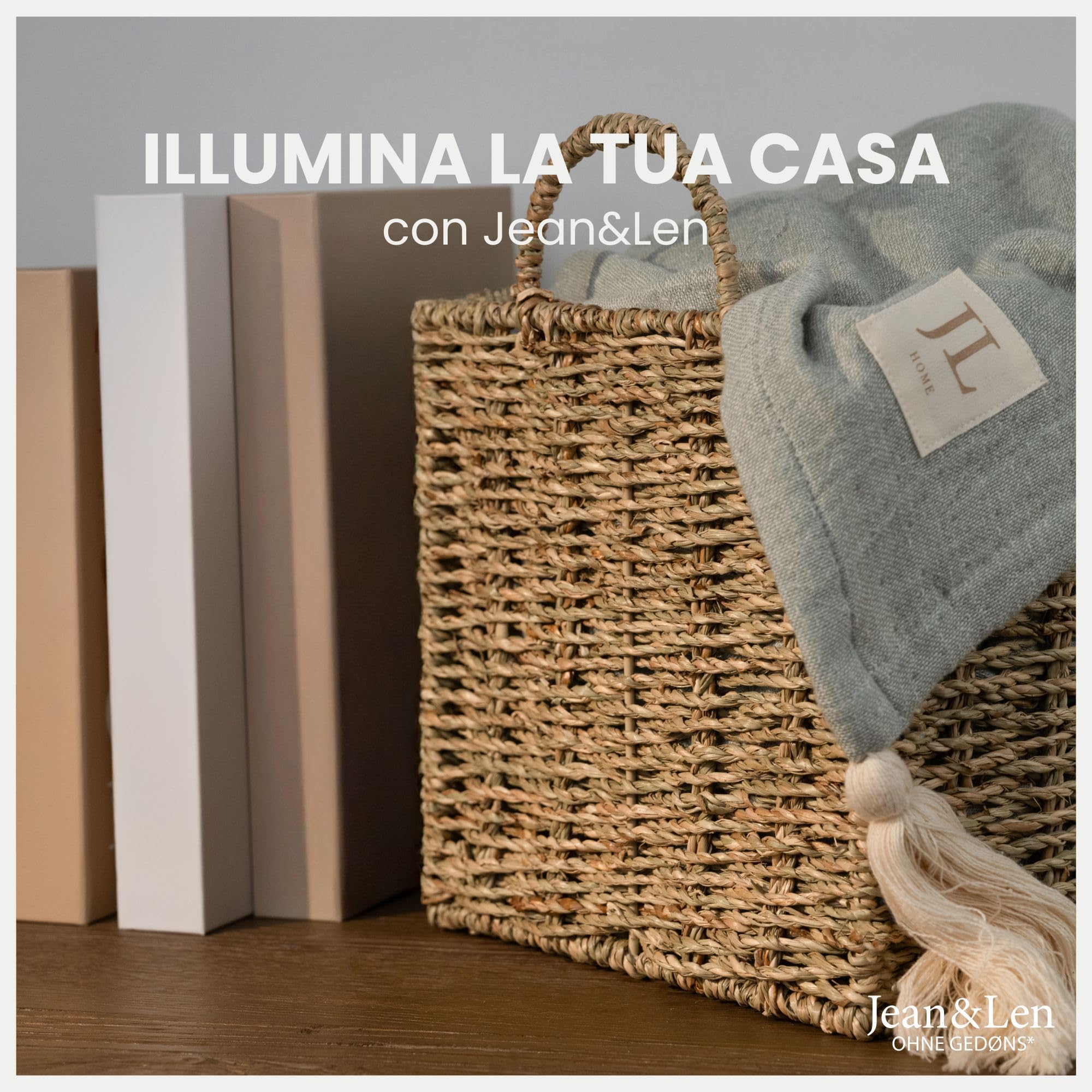 Jean & Len cesto portaoggetti, rettangolare, in alga marina, versatile per asciugamani, cosmetici e altri accessori, soluzione di conservazione decorativa e duratura, 22 x 22 x 26 cm