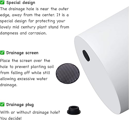 Miniatura 2 de Maceta FaithLand de 10 pulgadas  Se adapta perfectamente al soporte moderno de mediados de siglo  Tapón de drenaje y malla de drenaje  Maceta blanca