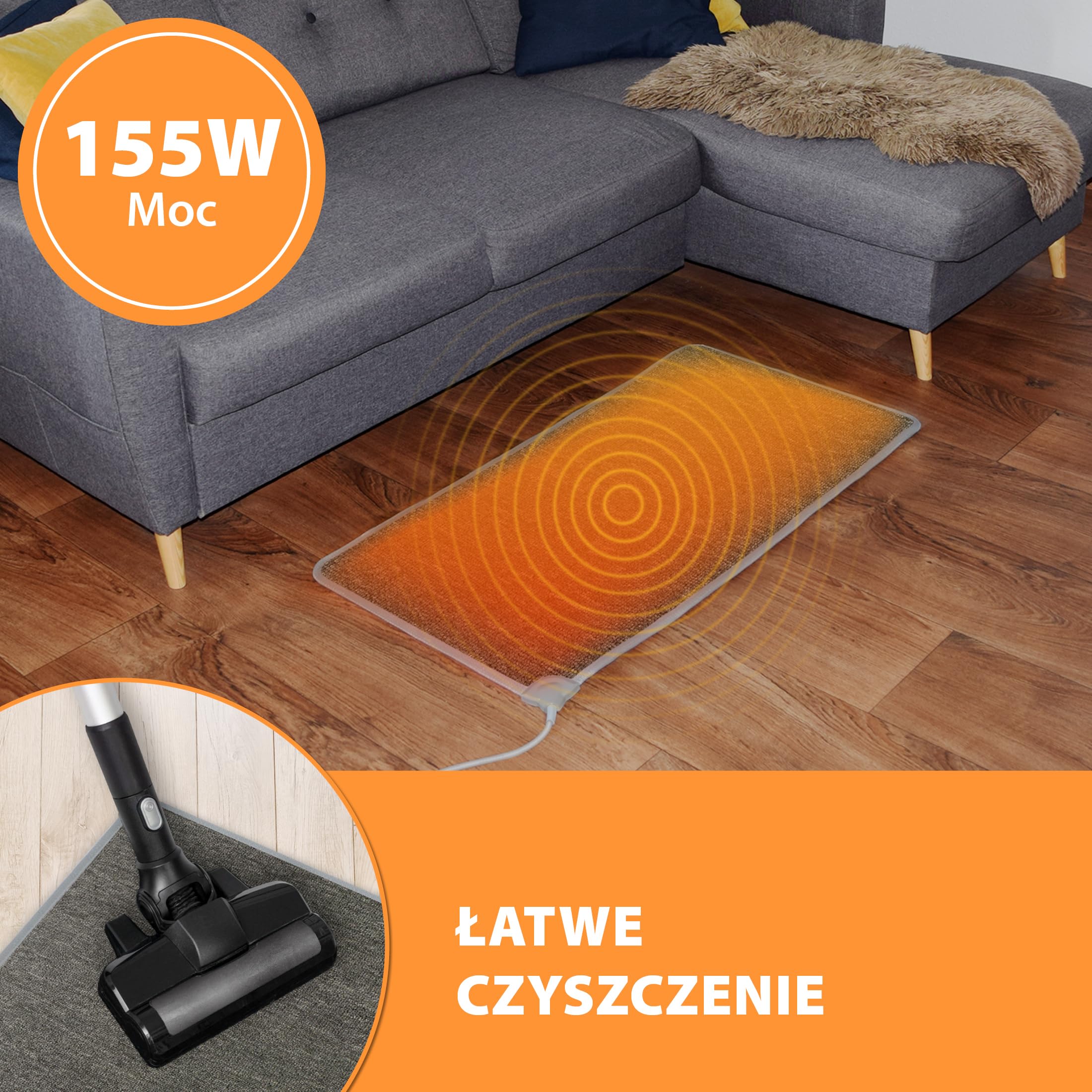 Mata grzewcza na podczerwień Mi-Heat Warm Feet 50x55cm / 55x80cm / 55x110cm szara/antracytowa - ok. 40°C - z regulatorem, funkcją timera, podłogowa, 230V, pętelkowa powierzchnia dywanowa (55x110cm)