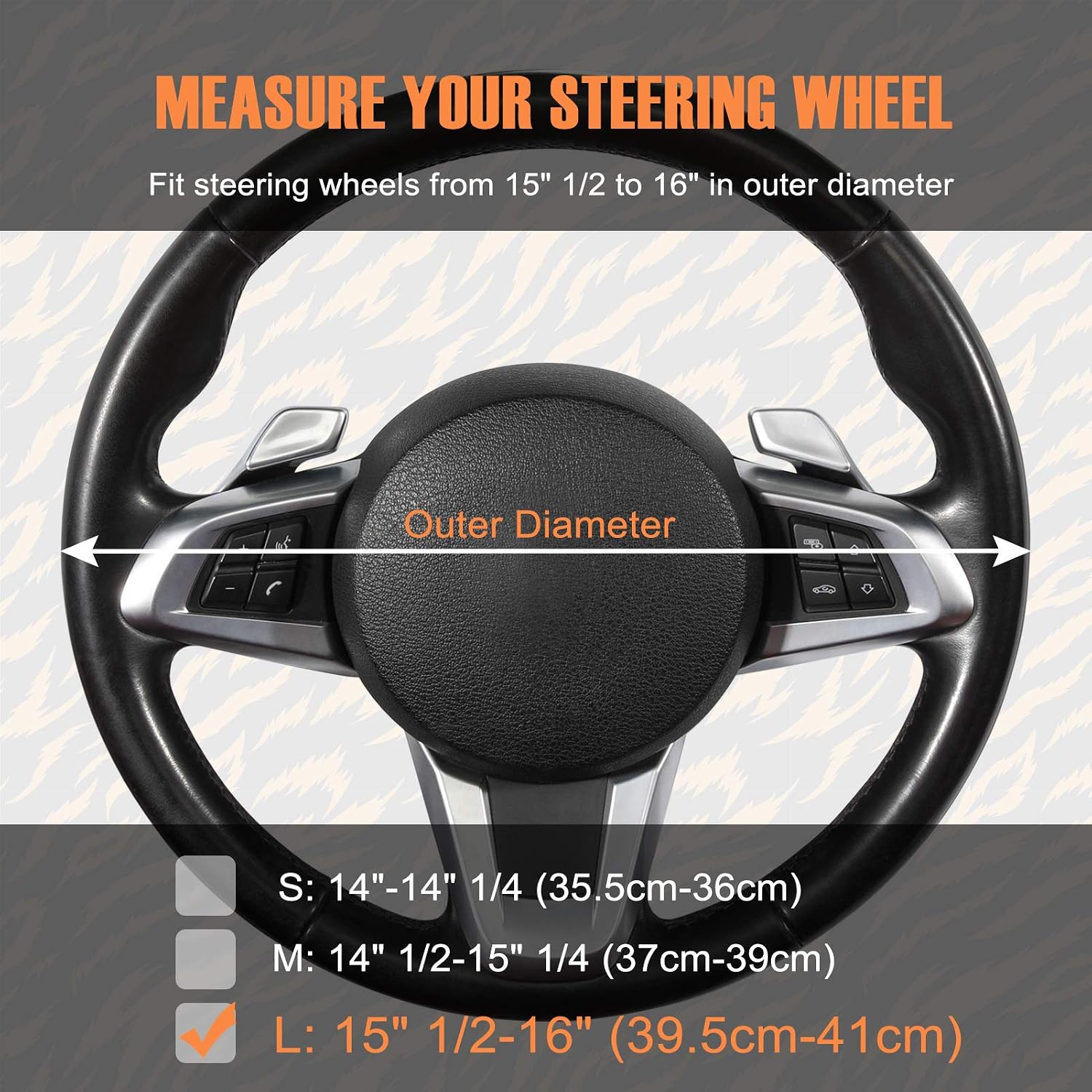 COFIT Pattern Steering Wheel Cover, Tiger Stripe Patterned Stylish Steering Wheel Cover for Men and Women Sports Car Driving, Large Size 15 1/2-16 Inch