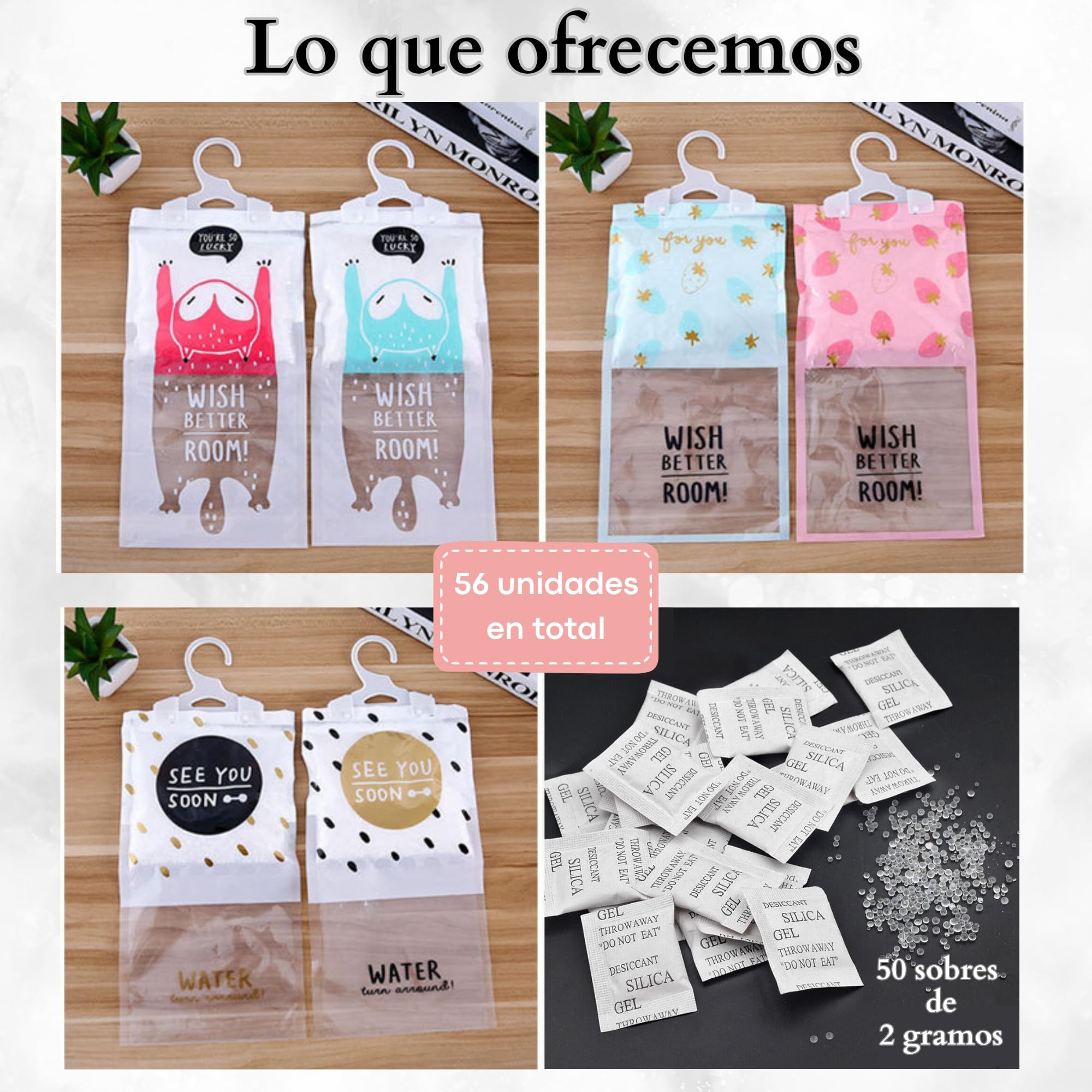 Doble pack antihumedad – Deshumidificador armarios - 6 Bolsas antihumedad armarios + 50 Sobres de Silica Gel 2 grs - Antihumedad cajones, habitación, baño - Olor ropa limpia – Antimoho