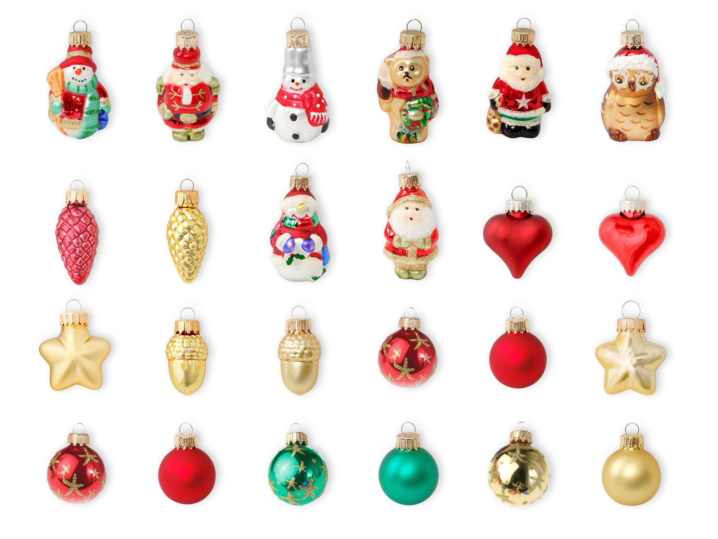 Krebs Glas Lauscha - Decorazione natalizia/albero di Natale – Calendario dell'Avvento 24 ciondoli in vetro – Motivo: 3D Adventshaus – Dimensioni del ciondolo: circa 4 – 5 cm