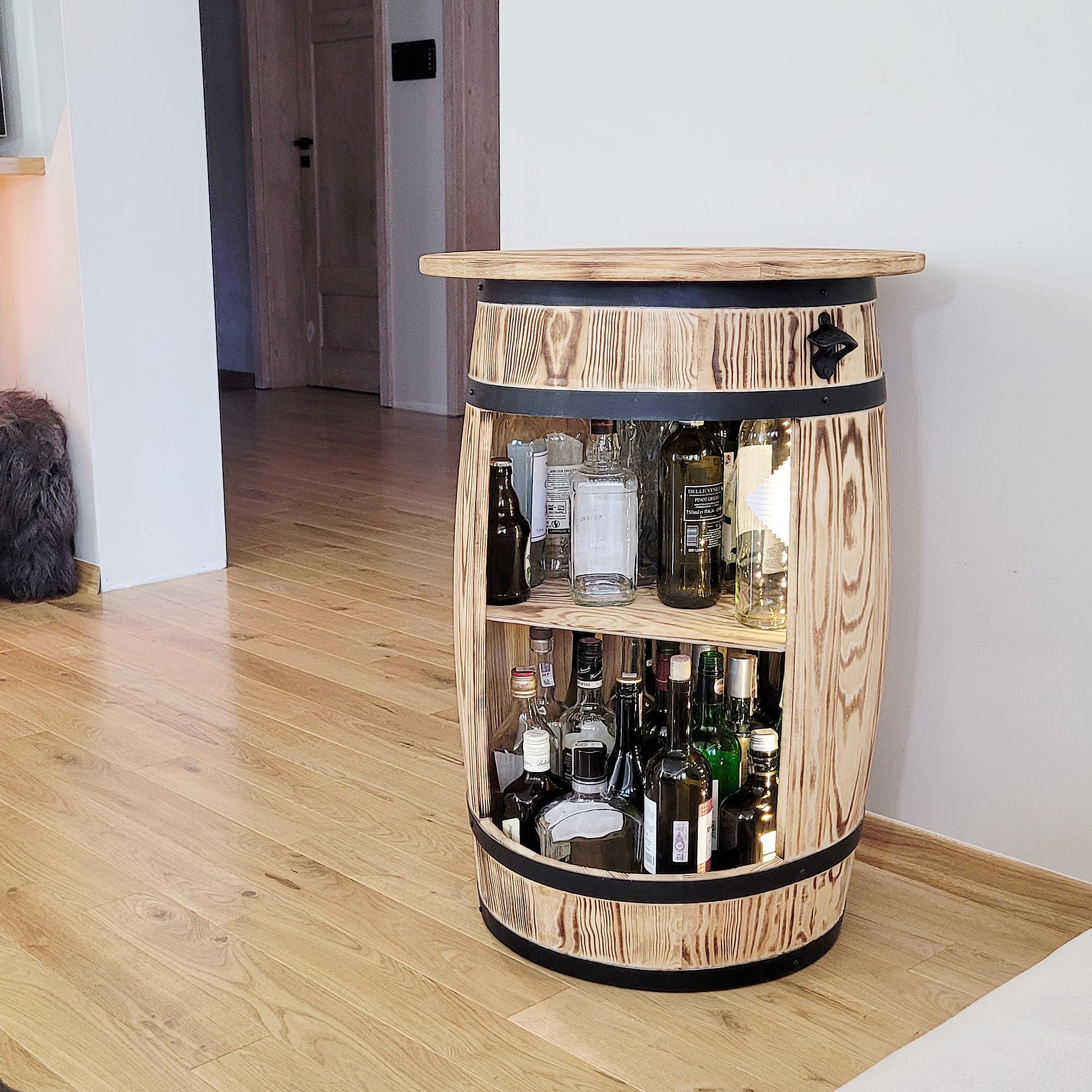 Weeco Barile in Legno con Piano da Tavolo e Luci a LED - Tavolo da Vino e Alcool per Soggiorno, Uomo e Donna - 80 x 50 cm