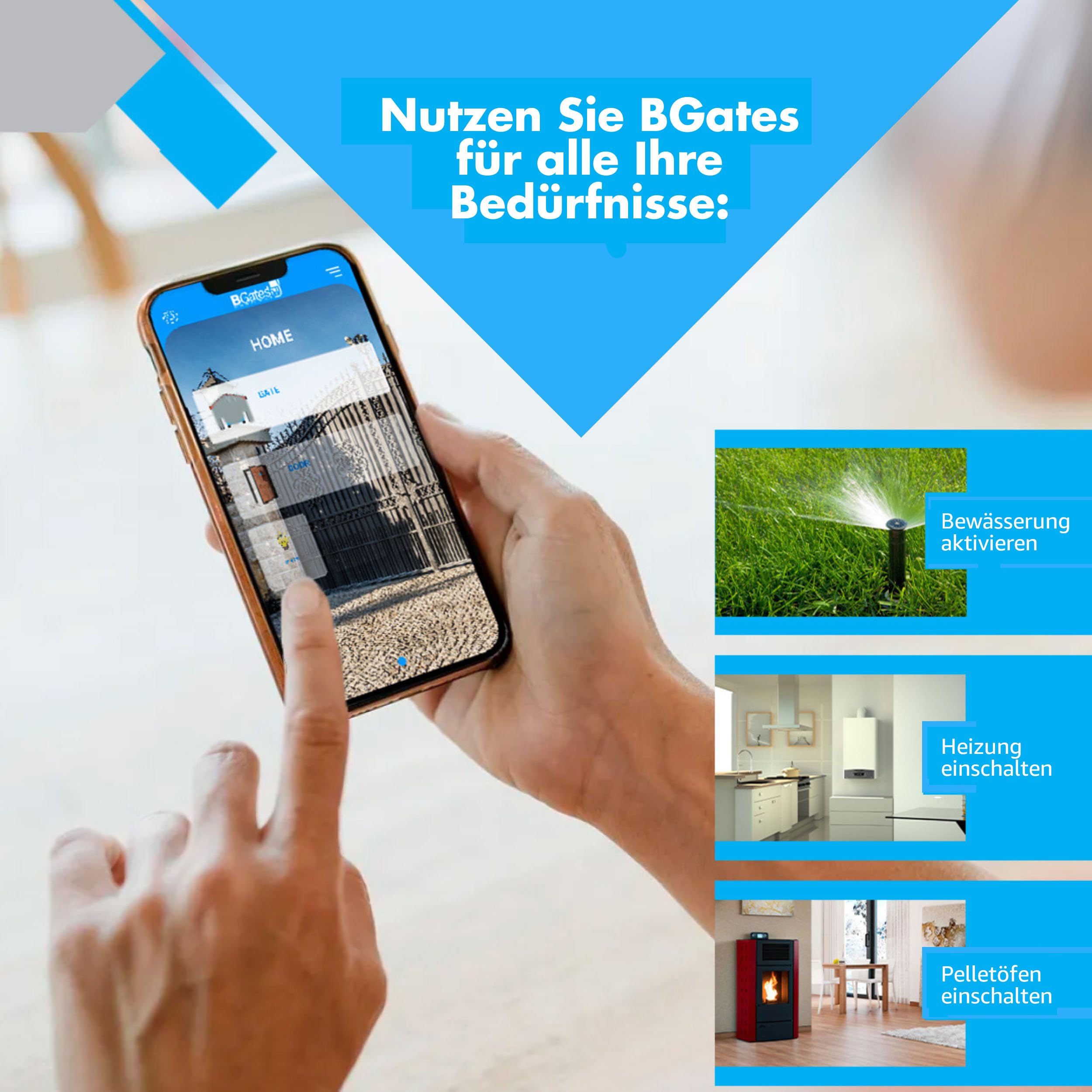 GSM Bluetooth BGates GT Garagentoröffner - Smart Toröffner für Zuhause und Büro - Funkfernbedienung Garagentor für Garagen, Tür, Heizung und Garten - per iOS/Android App, GSM oder Bluetooth