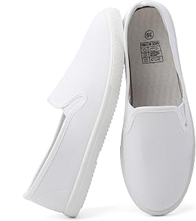 Womens White Canvas Sneakers Slip On Fashion Casual Walking Shoes | Lightweight Tennis Shoes Low Top Breathable Comfort Work Footwear Loafers Walking Shoes