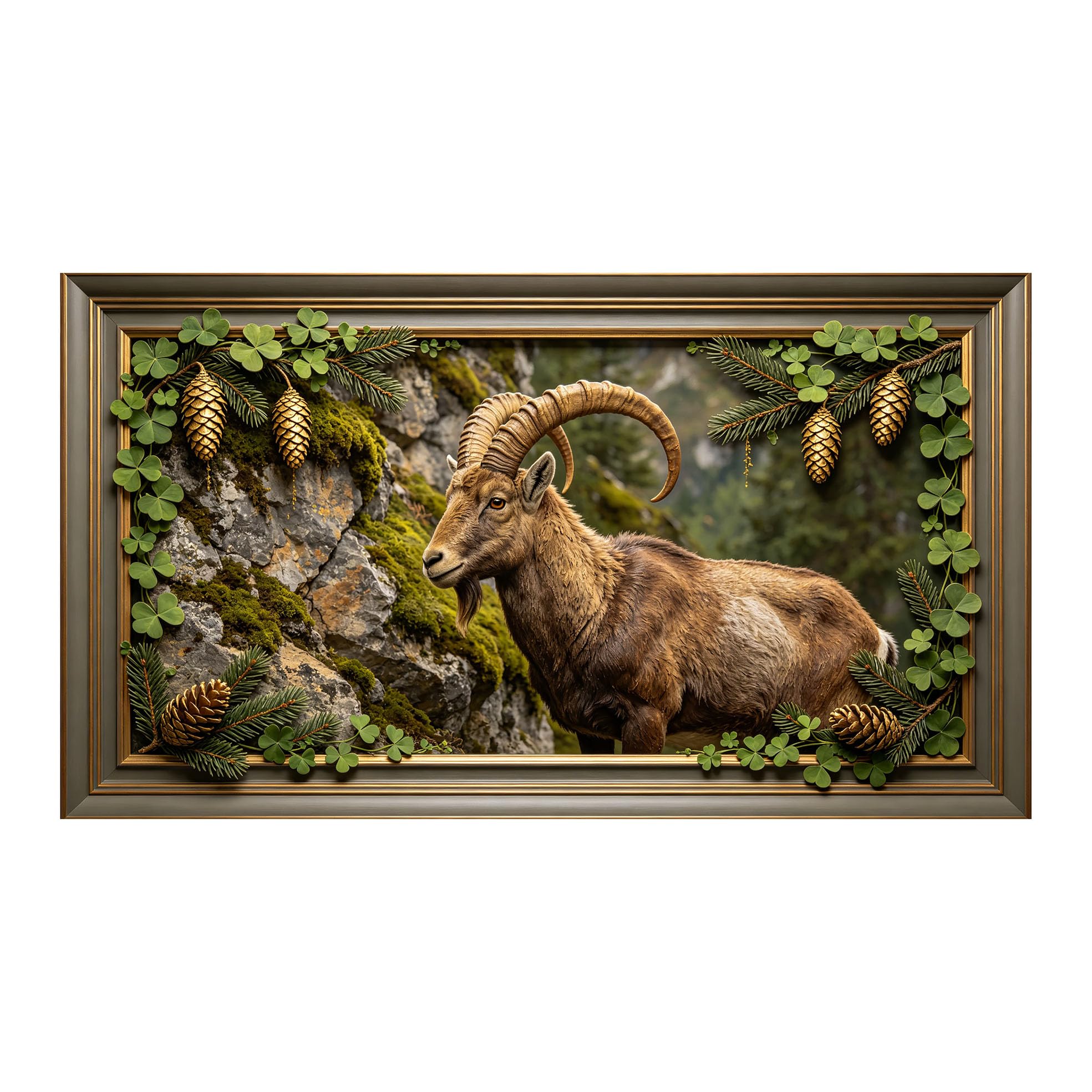 Murasolite 3D 3D Framed Wall Art 50cm×90cm Mountain Goat Wildlife Landscape Oil Painting Style SelfAdhesive Fabric Mural Wall Decor, Peel and Stick No Damage to Wall for Bedroom Living Room