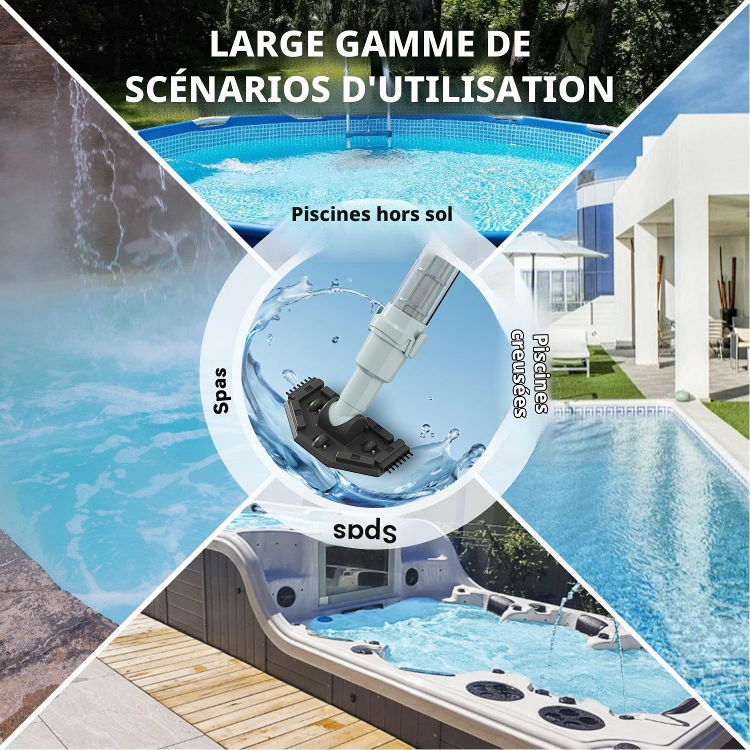 Lydsto S1 Lite Aspirateur Piscine sans Fil, Autonomie 90 Min, 3 Tubes en Aluminium Inclus, Léger et Portable pour Piscines Souterraines et Hors Sol, Spas et Jacuzzis